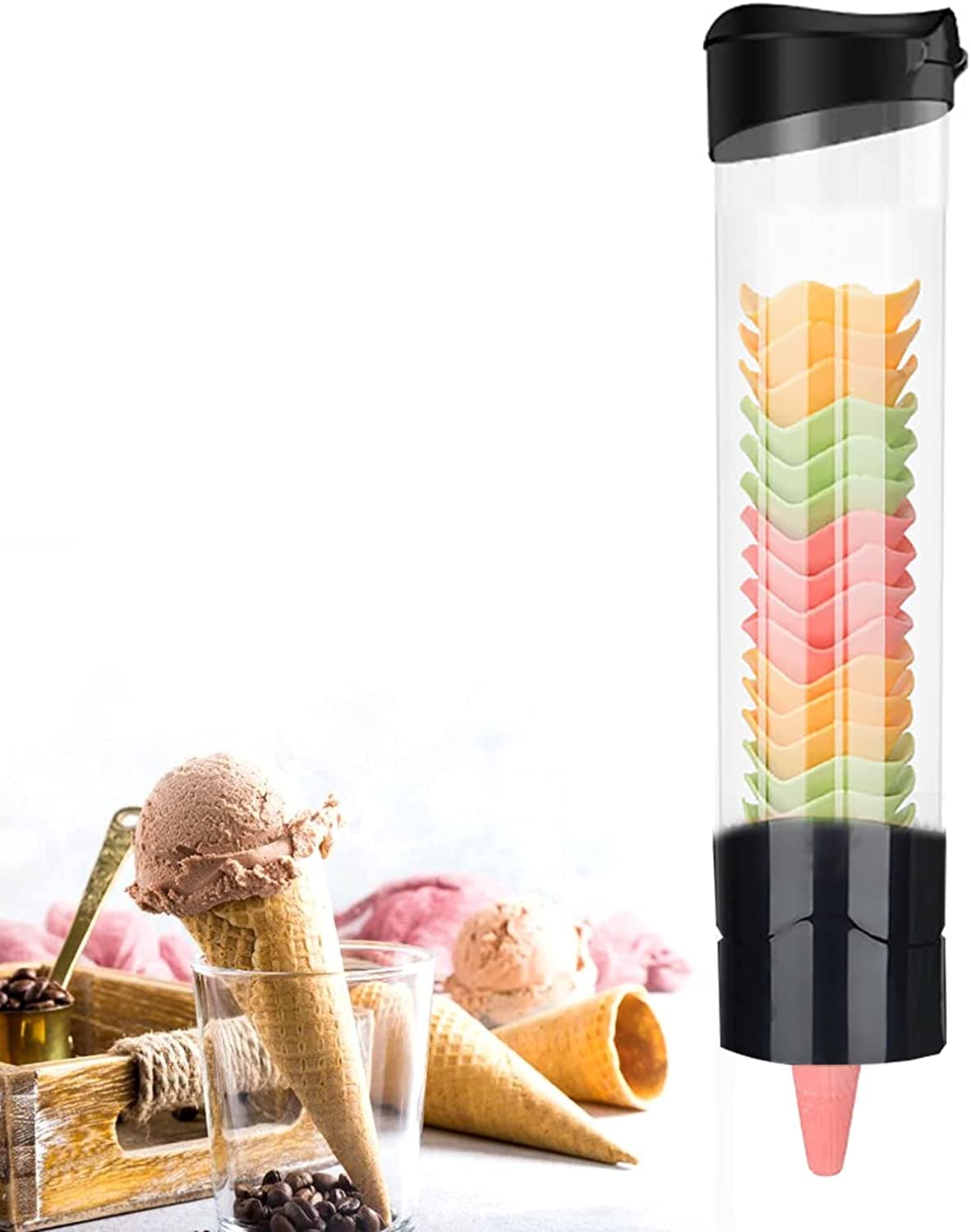 Ice Cream Cone Dispenser Holder Waffle Cone Dispenser Cone Holder for Ice Cream Machine, 16.9"Hx3.9"D Wall Mounted Cone Dispenser