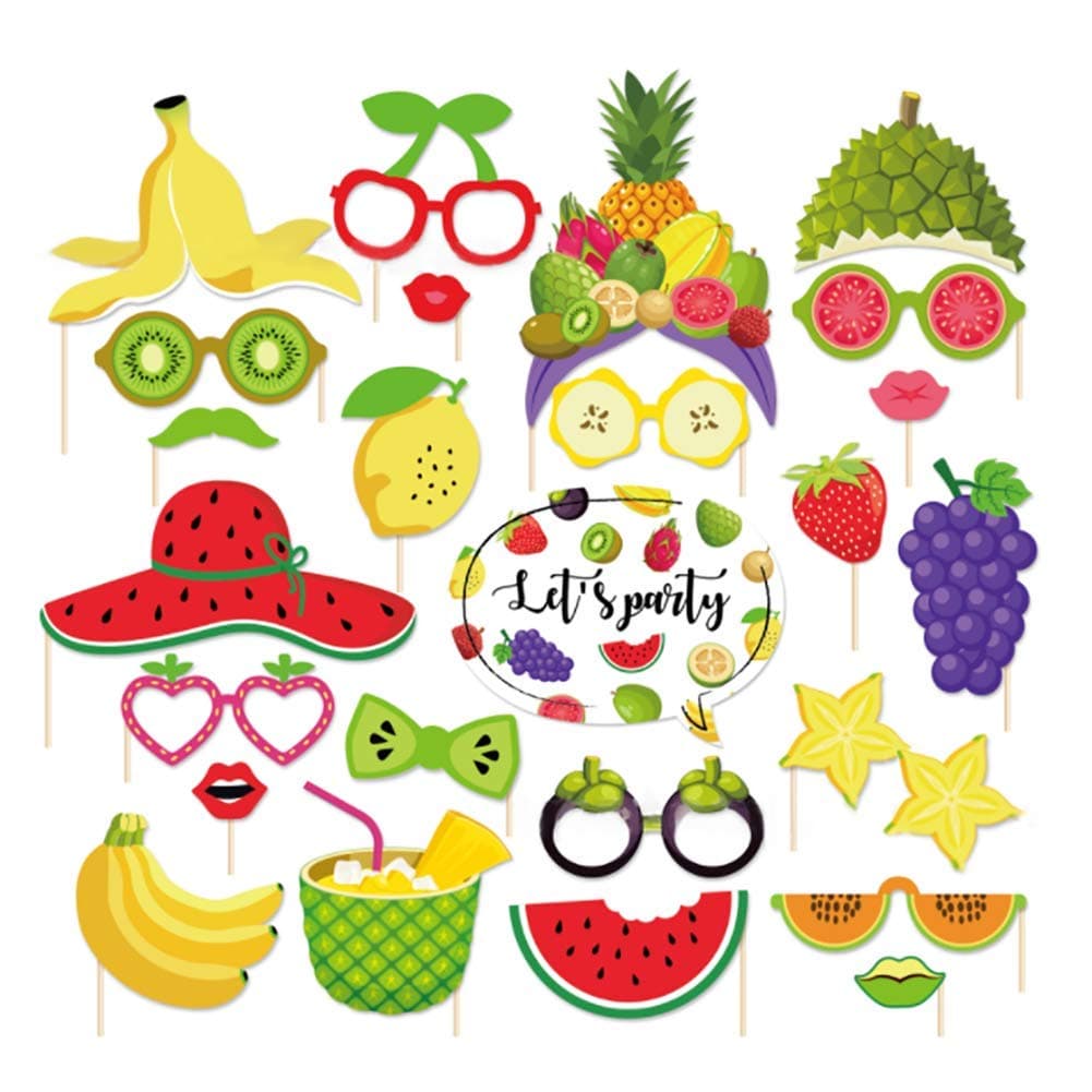 Tutti Frutti Photo Booth Props(25CT),Watermelon,Strawberry,Lemon,Grapefruit Photo Booth Props with Stick for Tutti Frutti/Luau/Tiki/Tropical/Hawaiian Party Supplies