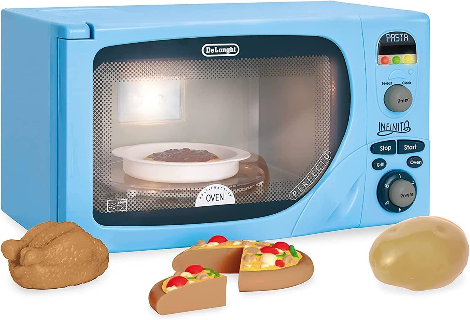 Casdon49250 Toy Replica of DeLonghi's ‘Infinito’ Microwave for Children Aged 3+, Featuring Flashing LED’s, Sounds and More, Single, Pastel, One Size