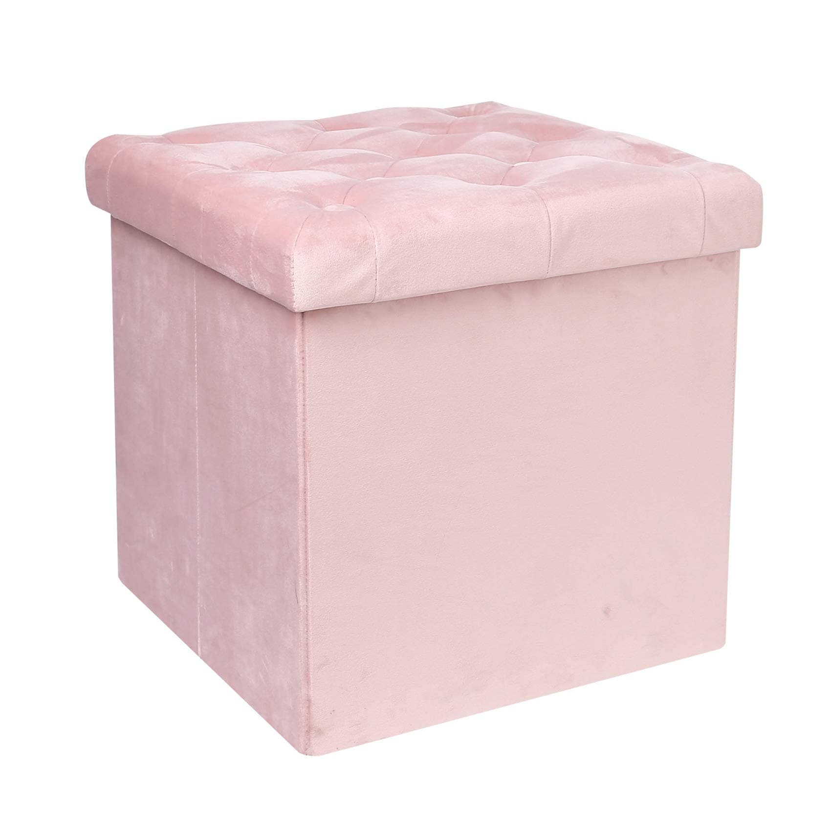Bonlife Feminine Storage boxes Ottoman Cube Velvet Folding Storage with Lid Footstool Rest Toy Chest Padded Seat for Bedroom 40x40x40cm(Pink, Medium)