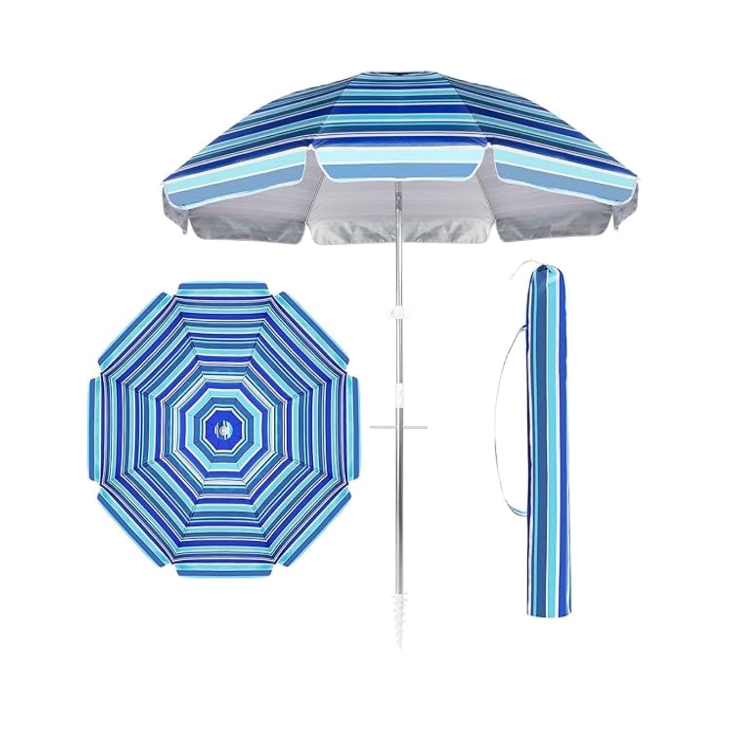 Peng General Beach Umbrellas, 6.5FT Beach Umbrella for Sand with Anchor Heavy Duty Windproof, Portable Beach Umbrella with Carrying Bag for Beach Patio Garden Outdoor