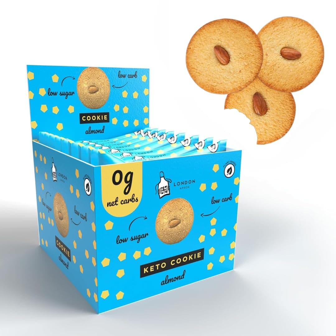 12 London Apron Keto Cookies – Soft Baked Almond | 0 g Net Carbs • Low Carb Sugar Free Biscuits for Diabetics & Vegan Snack Made in UK