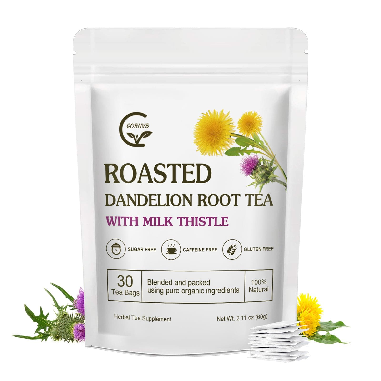 - Organic Roasted Dandelion Root Tea with Milk Thistle Tea - Supports Kidney Function and Liver Function, 30 Tea Bags
