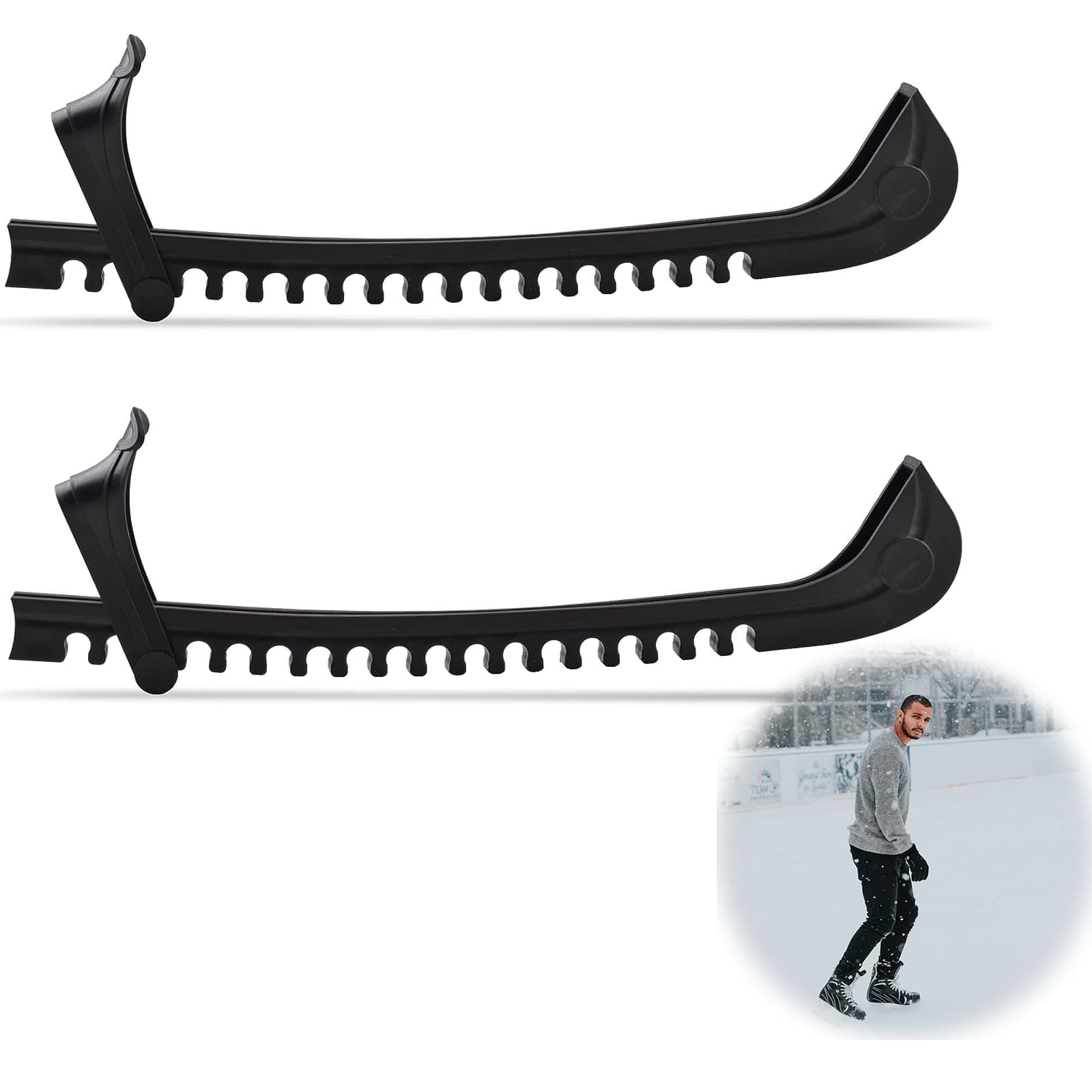 Vokowin Ice Skate Guards Ice Skate Blade Covers Skate Blade Protector, Skating Blade Walking Cover 1 Pair of Adjustable Skate Guards for Hockey or Figure Skating (Black) (K294-1)