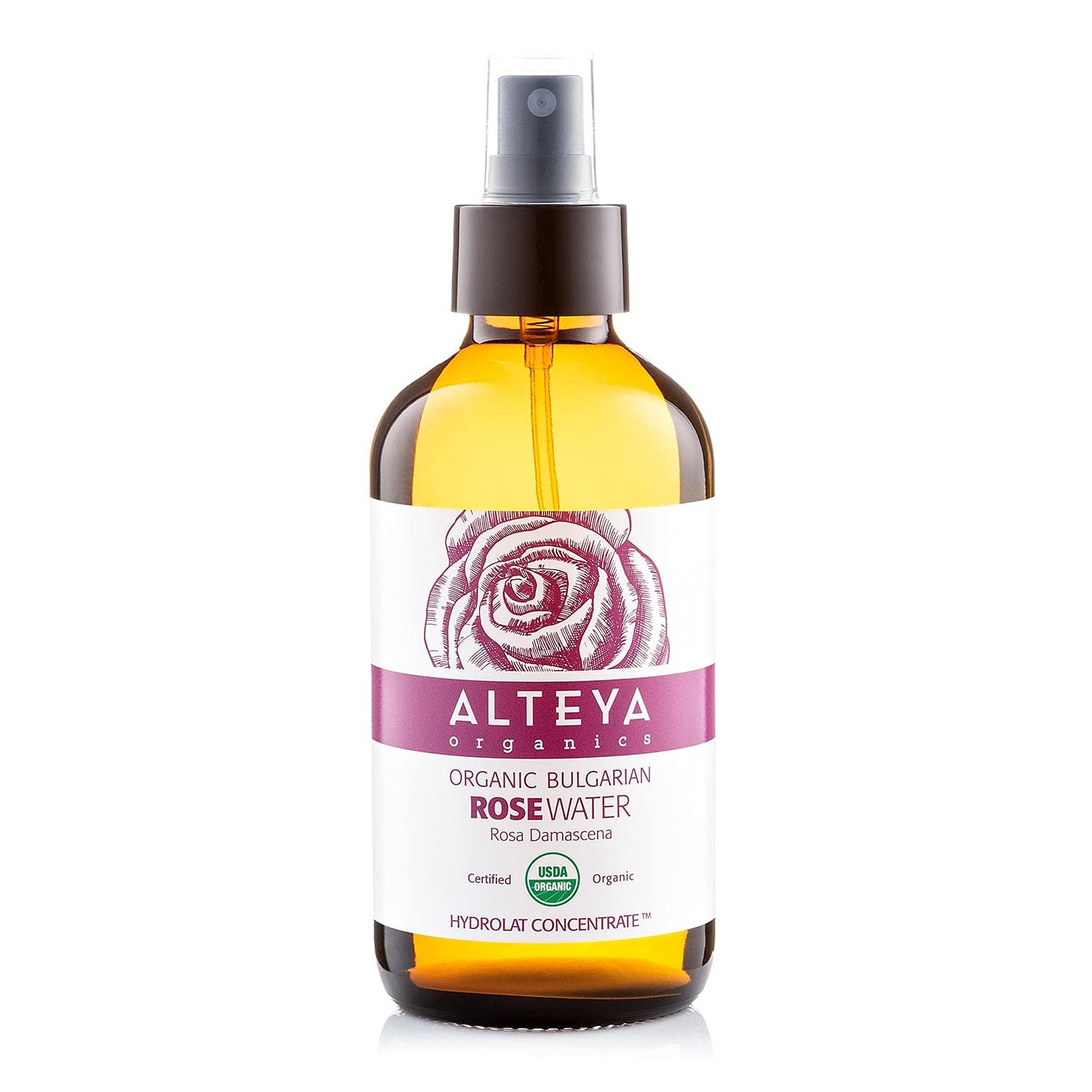 Alteya Organics Rose Water Spray 240ml Glass bottle- 100% USDA Certified Authentic Pure Natural Rosa Damascena Flower Water Steam-Distilled and Sold Directly by the Rose Grower