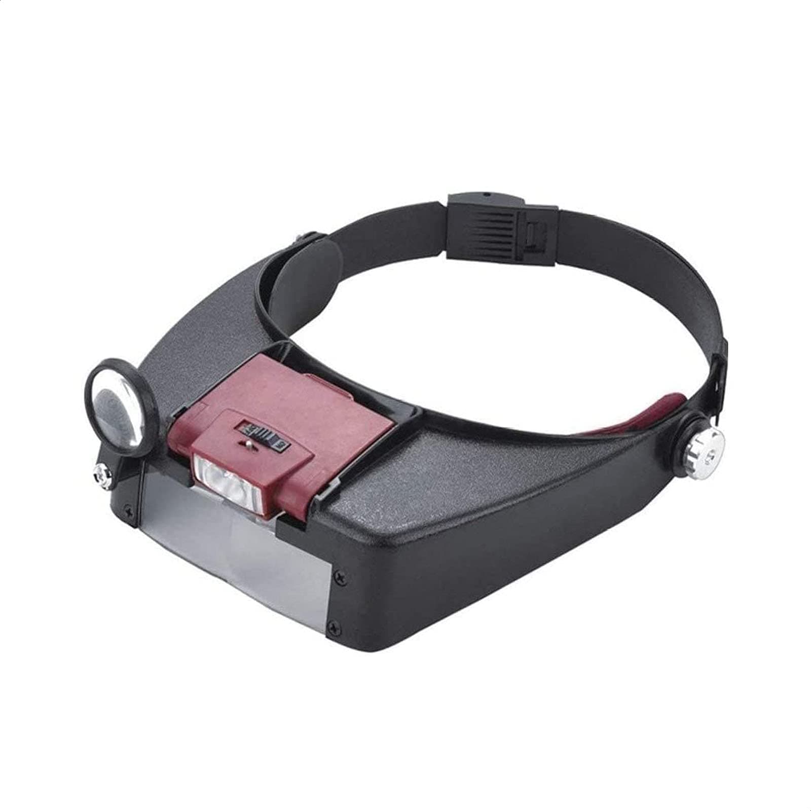 EUROXANTY® Headband Magnifying Glass | LED Lighting | Two Lenses | 1.5X and 8X magnifications | Soldering, Jewelry, Watch Repair, Reading… | Red & Black