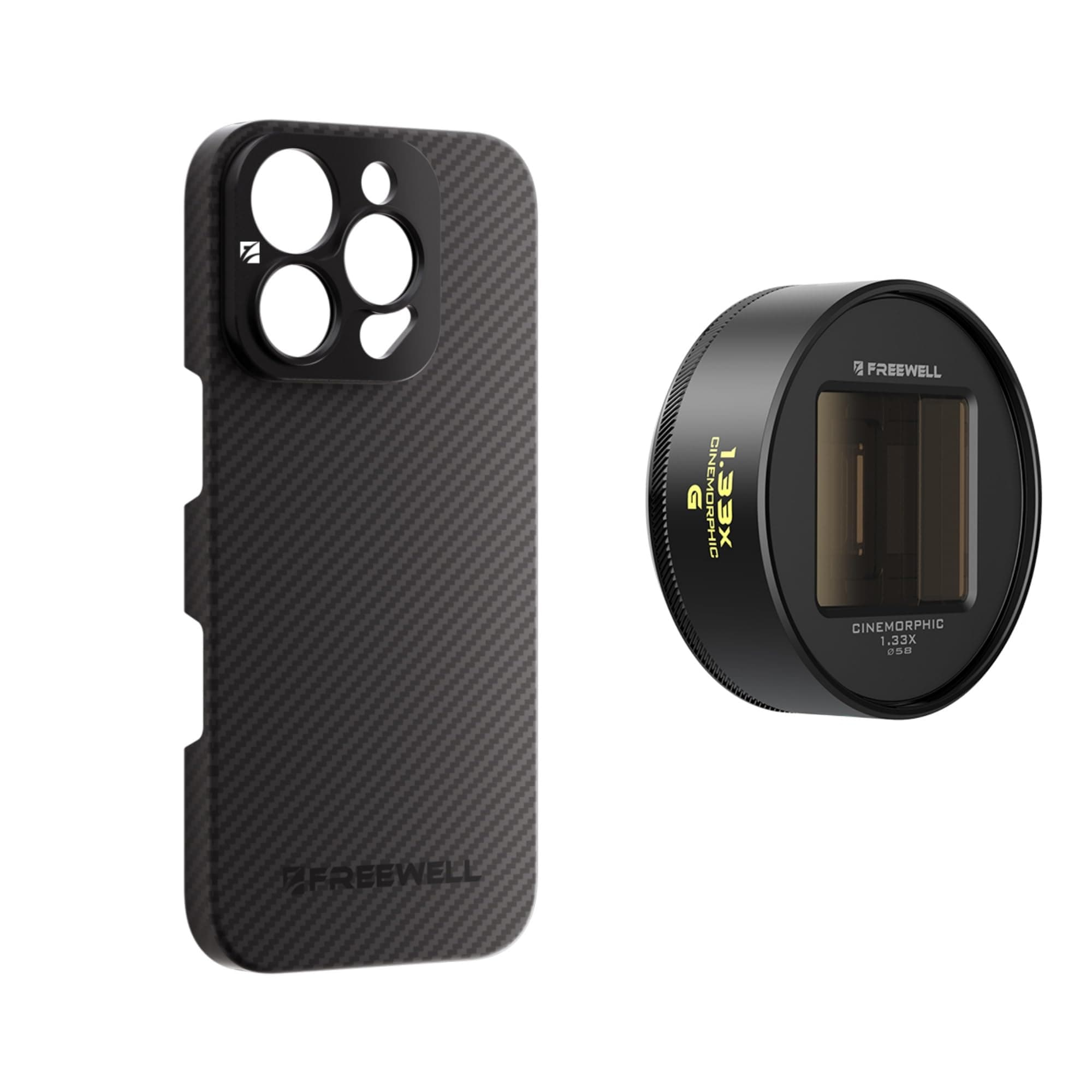 FREEWELL Pro Filmmaker Case and1.33x Gold Anamorphic Lens Kit Compatible with iPhone 16 Pro-17mm Lens Mount