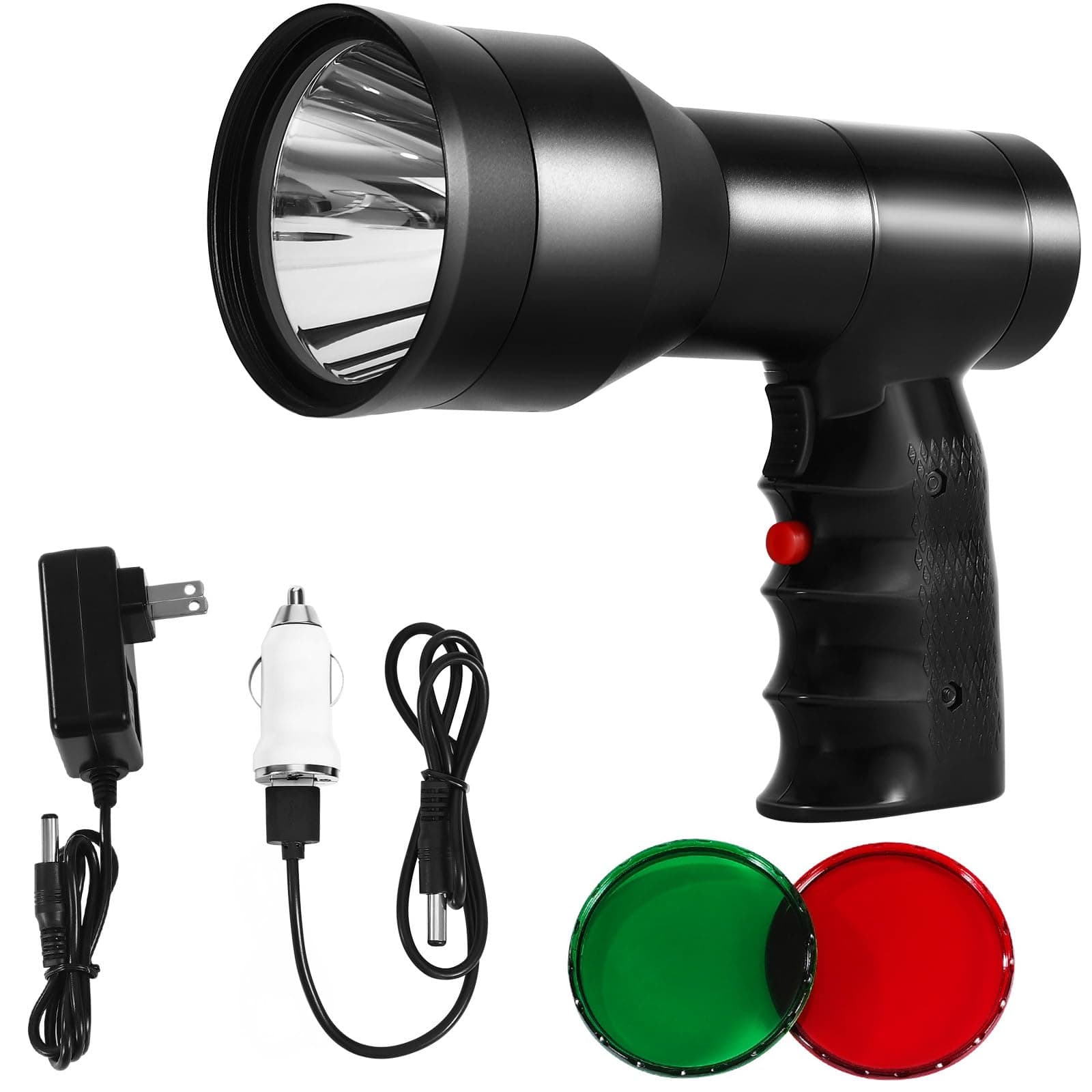 Hunting Spotlight Flashlight, 46000LUX Rechargeable Spot Light IPX5 Waterproof Handheld LED Hunter Light with Red Green Filter for Hunting Coyotes Predators Coons Varmints Hogs Camping Hiking