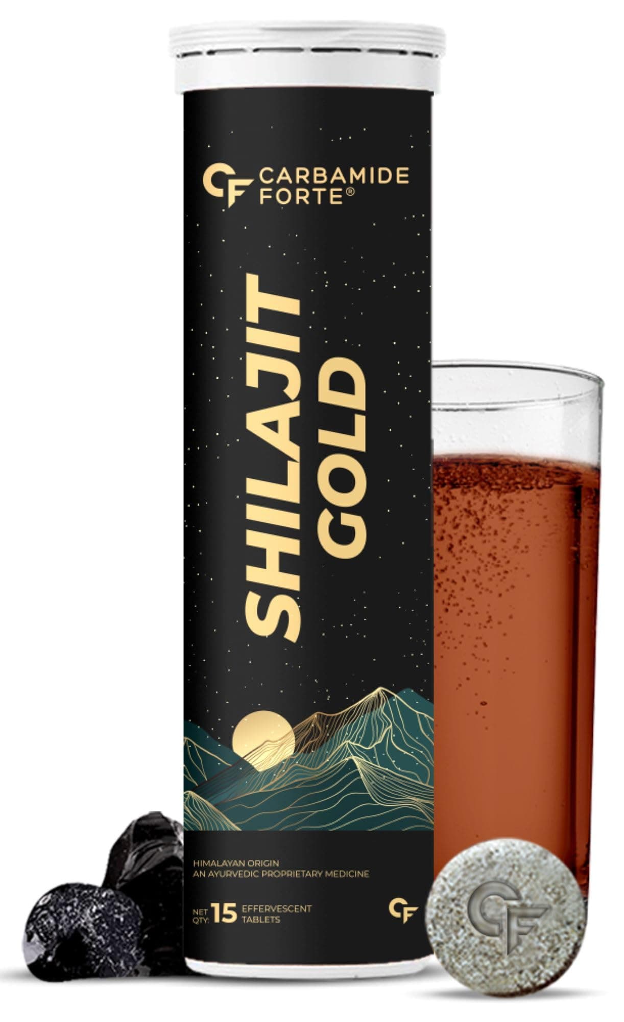 Carbamide Forte Shilajit/Shilajeet (750mg) Gold Effervescent Tablets | Shilajit For Men | Helps In Boosting Strength, Stamina & Power | 15 Tablets