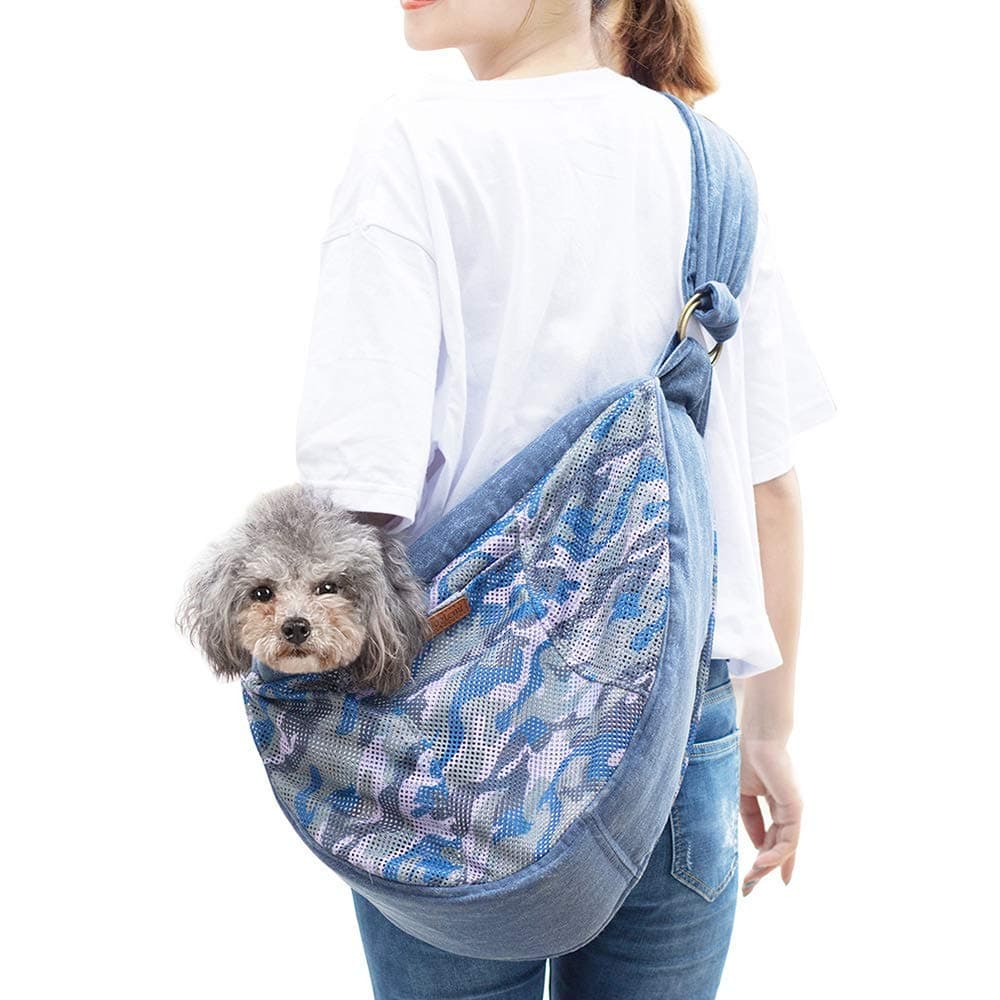 HAPPY HACHI Dog Sling Carrier, Hands Free Dog Papoose, Purse Pouch Front Bag for Small Dogs Pet Puppy, Cat Rucksack, Adjustable Wide Shoulder Strap, with Pockets, for Walking Travel Shopping