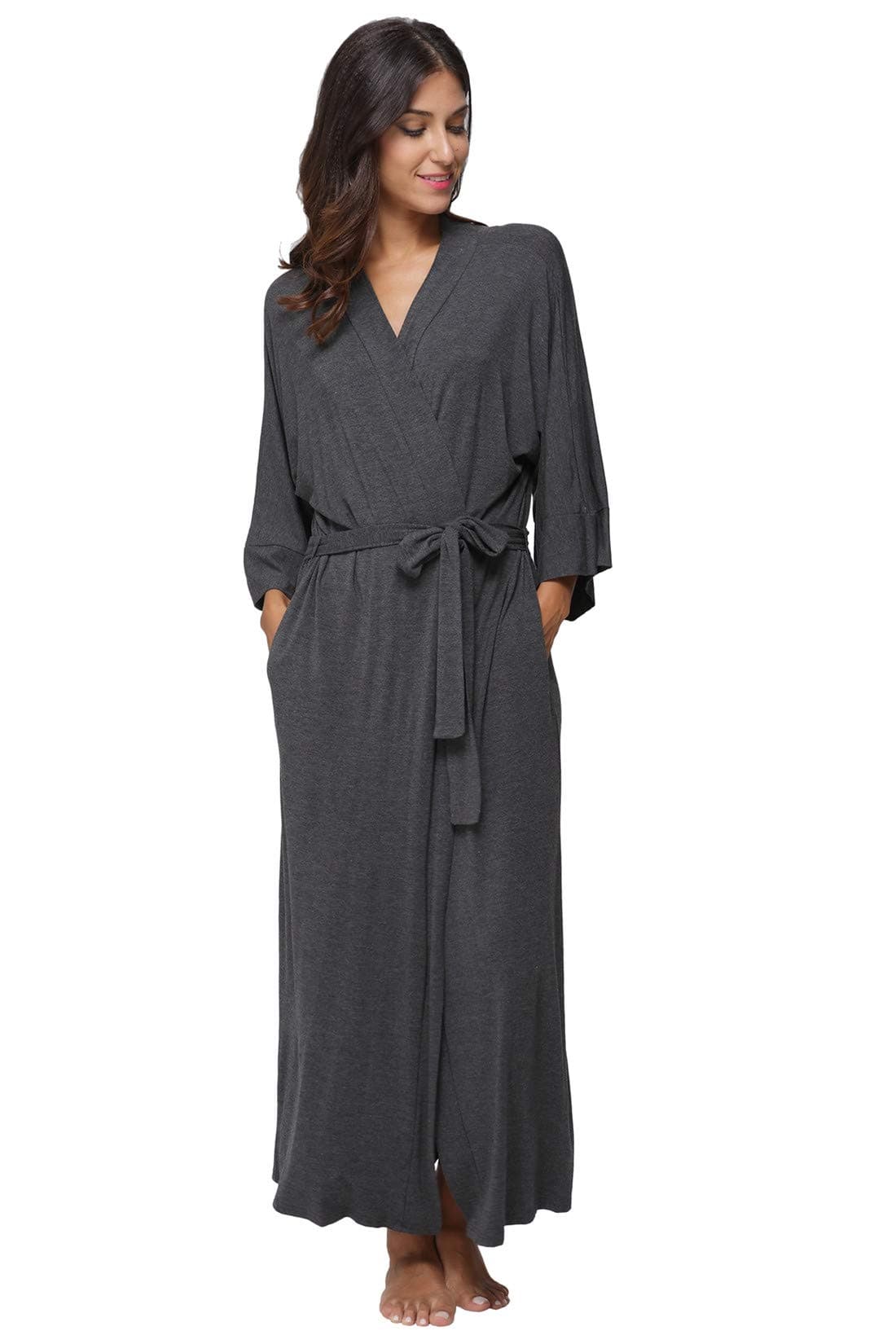 MissNinaWomen's Soft Robes Long Bath Robes Full Length Kimonos Sleepwear Dressing Gown,Solid Color