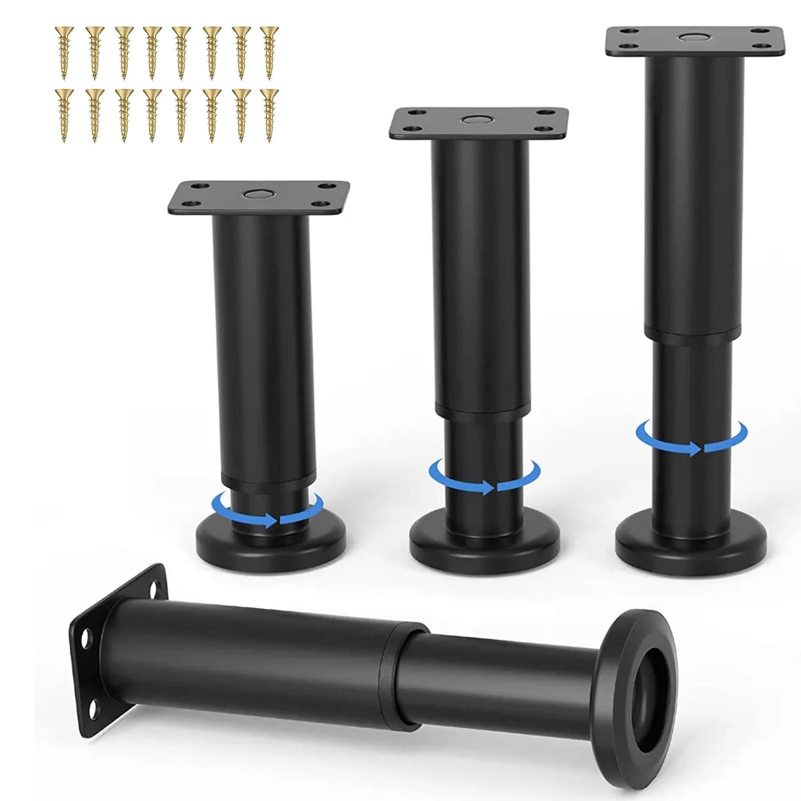 4 Pcs Upgraded Metal Adjustable Furniture Legs,4.72-7.87 Inch Adjustable Height Heavy Duty Cabinet Legs, Furniture Bed Frame Center Support Legs, Replacement for Dresser/Sofa/Bed/Chair