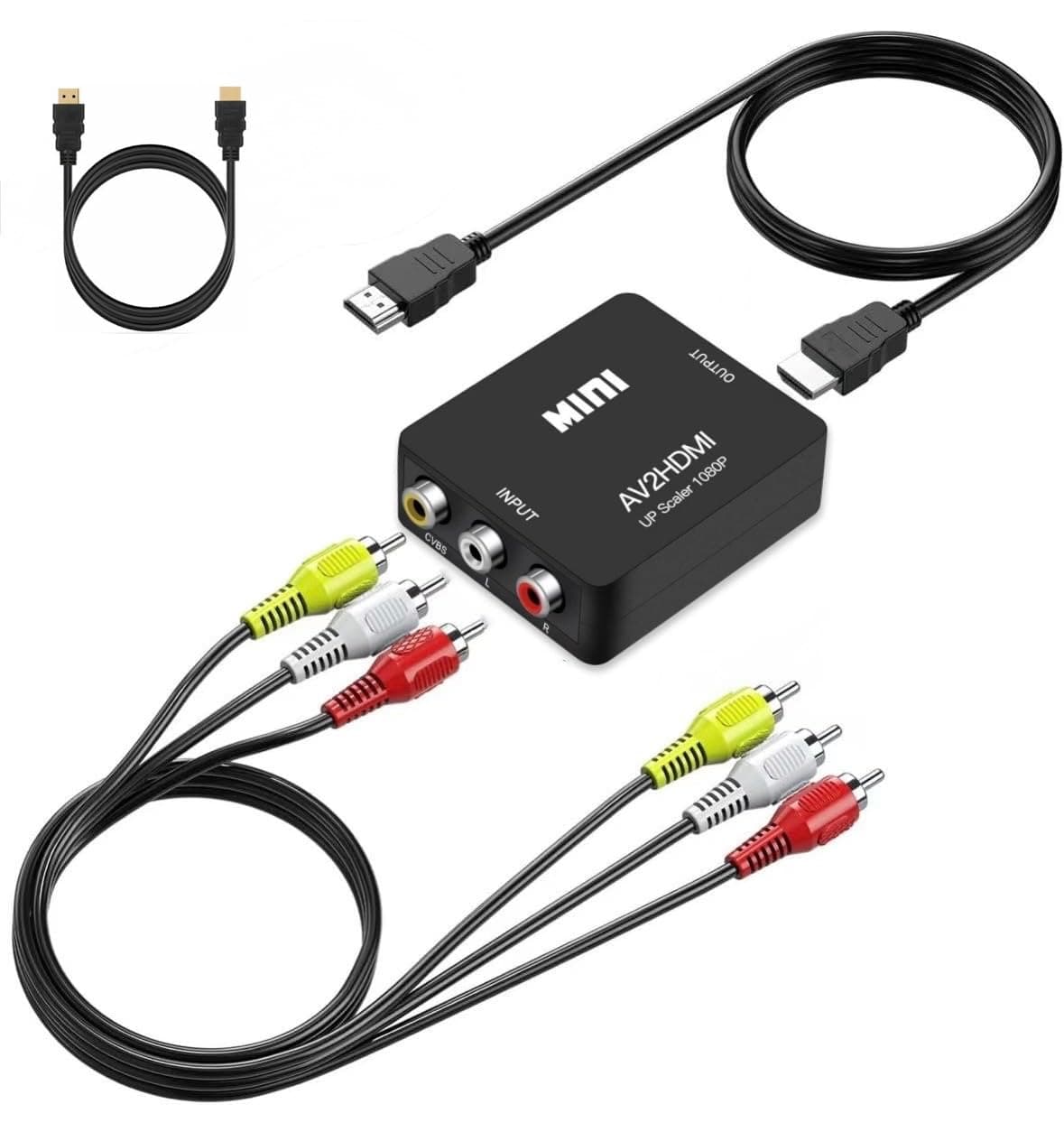 BD&M AV to HDMI Converter, RCA to HDMI, 1080P Mini RCA Composite CVBS Video Audio Converter Adapter Support PAL/NTSC for TV/PC/ PS3/ STB/Xbox VHS/VCR/Blue-Ray DVD Players