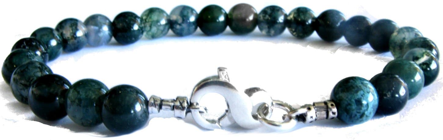 Designer Ellis Green Moss Agate Bead Infinity Clasp Bracelet