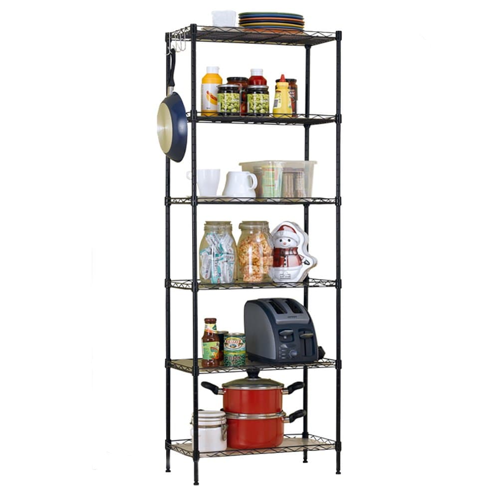 KuanGuang Wire Storage Shelving Unit 6 Tier Adjustable Organisation Rack for Kitchen Home Office, 150 x 55 x 30 cm , Max Capacity 580 lbs, Black