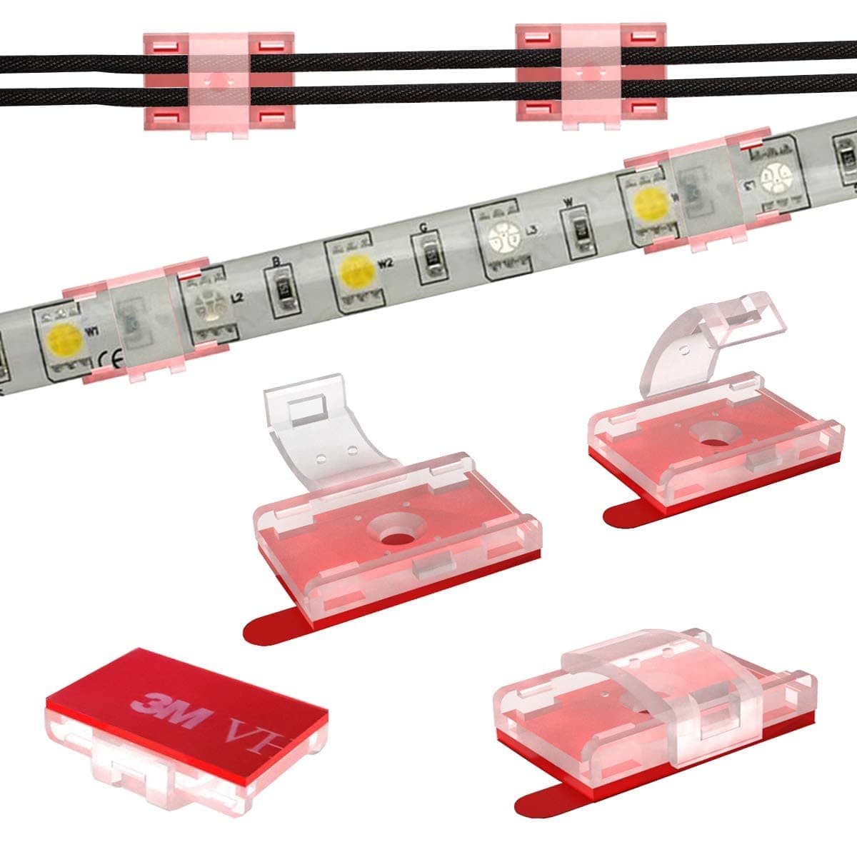 ATB- LED Strip Light Self-Adhesive Mounting Brackets and Clips,LED Strip Light Holder,Cable Wires Organizer Clips for Vehicle,Cabinet,Under-Counter, Kitchen,Living Room,Indoor (30 Pack)