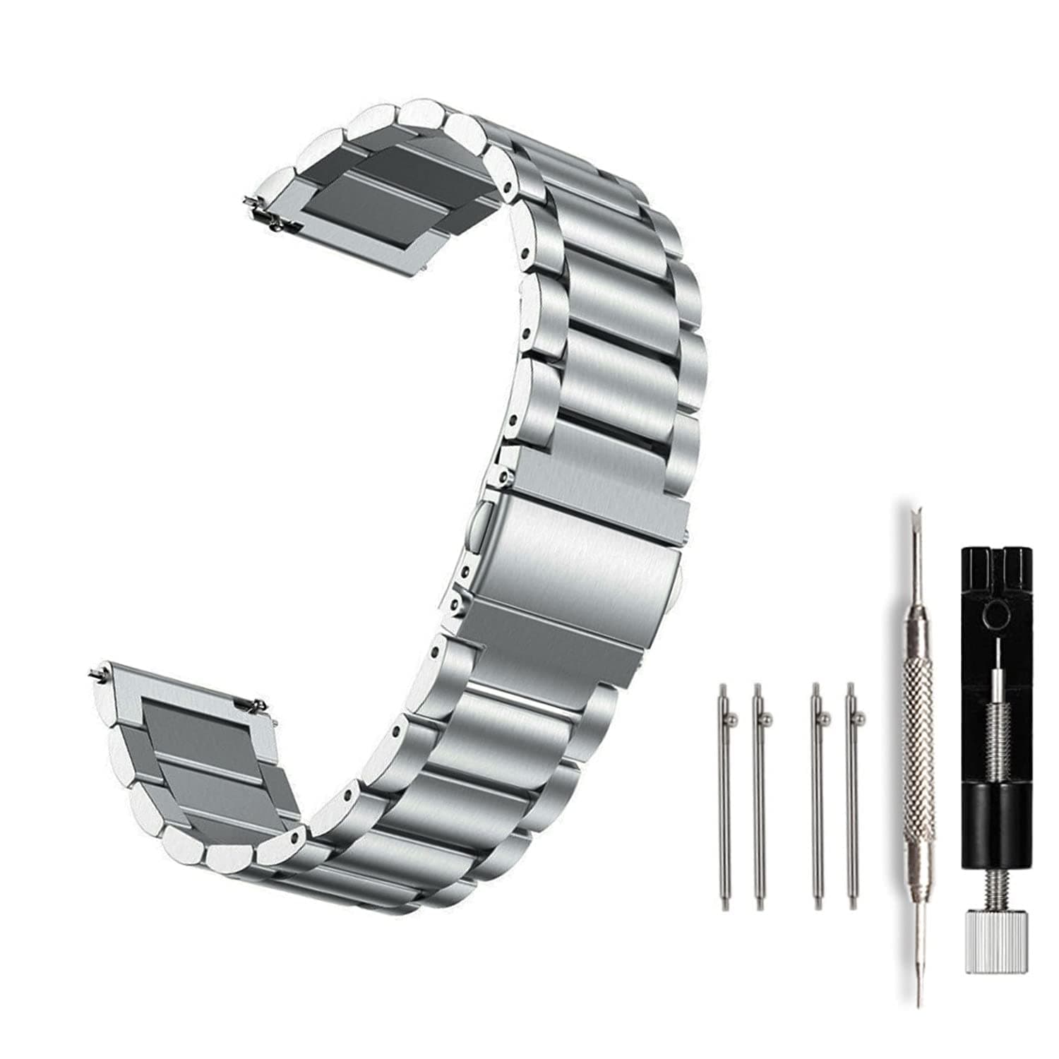 Moran Stainless Steel Watch Band Quick Release Replacement Metal Strap 20mm 22mm for Men Women (Silver+Folding Clasp, 22mm)