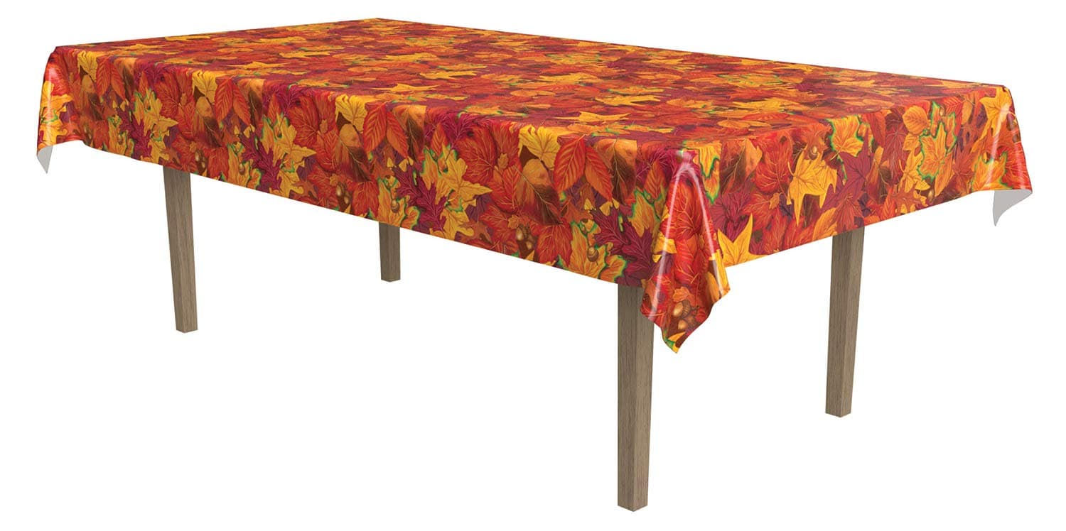 Beistle Plastic Fall Leaf Tablecover, Harvest Rectangular Tablecloth, Fall Table Cover for Autumn Party Decorations, Thanksgiving Decor, 54” x 108”