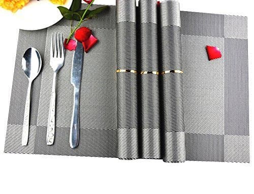 8 PCS Heat-Resistant Placemats For Table Protection Elegant Waterproof Placemats For Dining Gray Table Protectors For Indoor And Outdoor Use 12x18" (Silver)