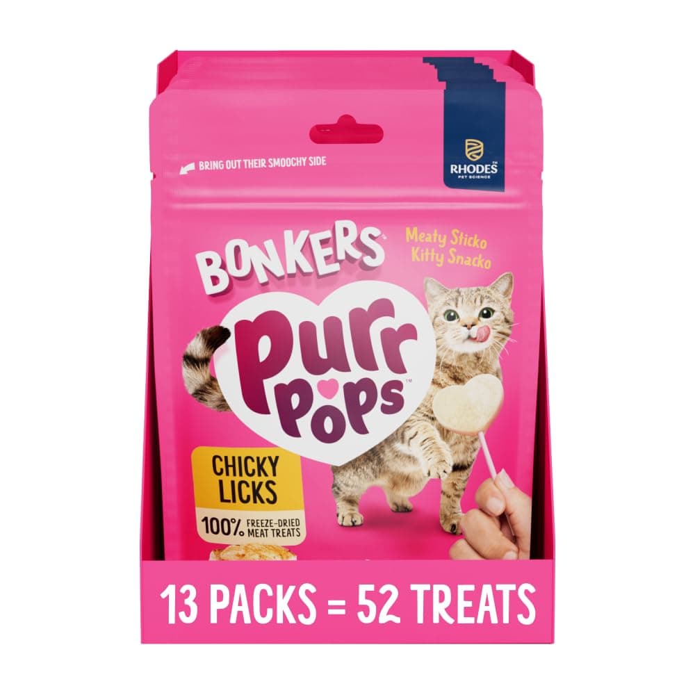 Bonkers Purrpops Freeze-Dried Chicken Flavored Lollipop Treats for Cats, 4 Pack (Pack of 13)