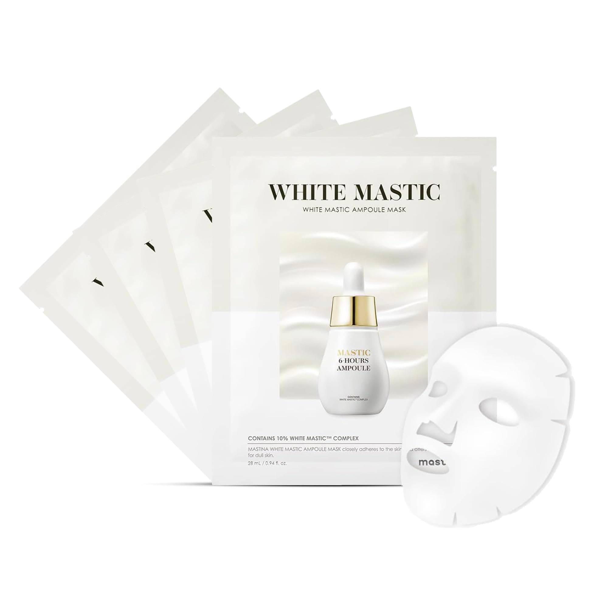 White Mastic Ampoule Sheet Mask (4pc) - Illuminating, Radiance-Boosting. Ultra-Moisturizing Facial Mask. Intensive Korean Skin Care. Fermented Mastic Gum