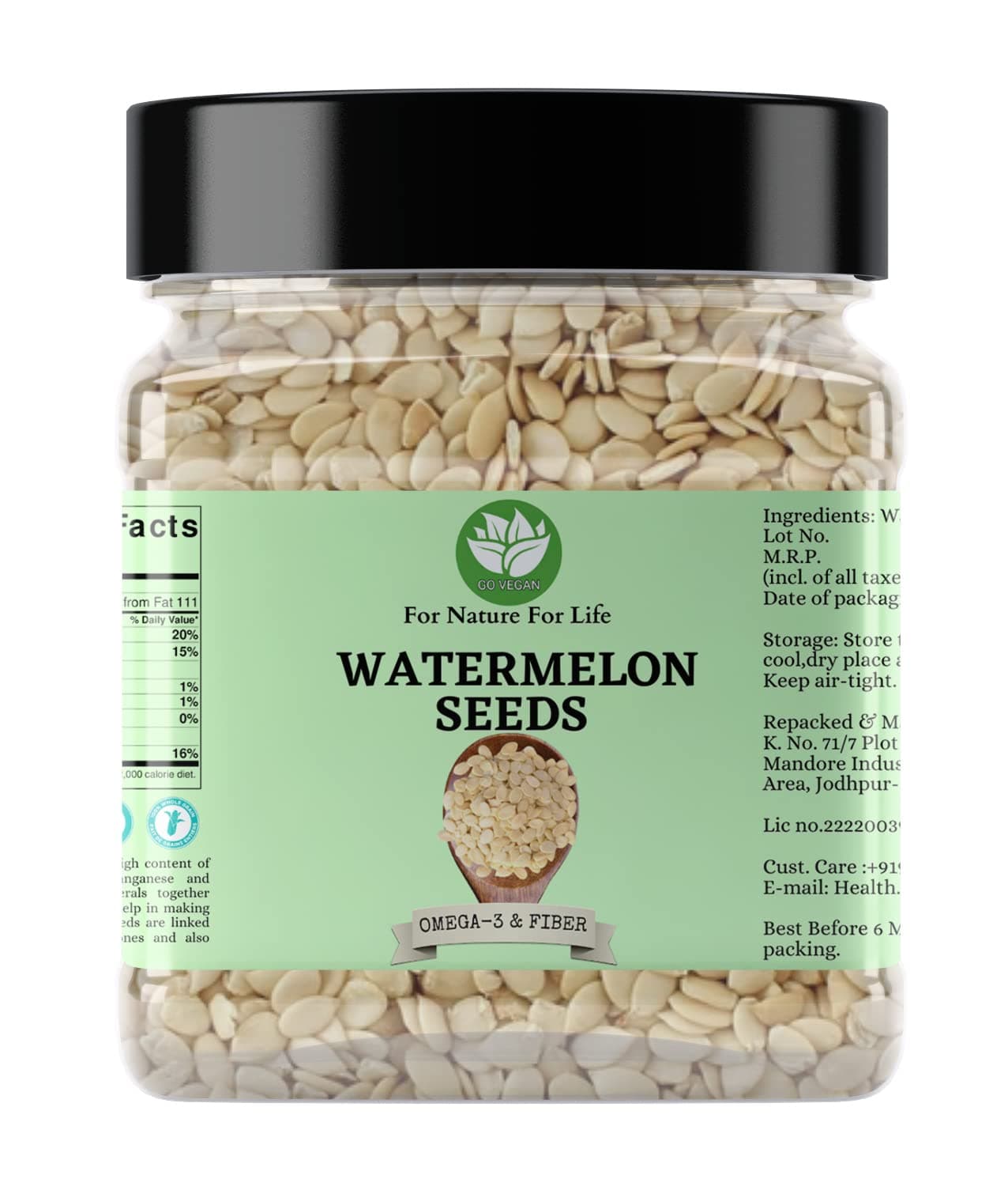 Go Vegan Watermelon Seeds for Eating - 250g | Tarbuj Magaj, Magaz Without Shell [Jar Pack]