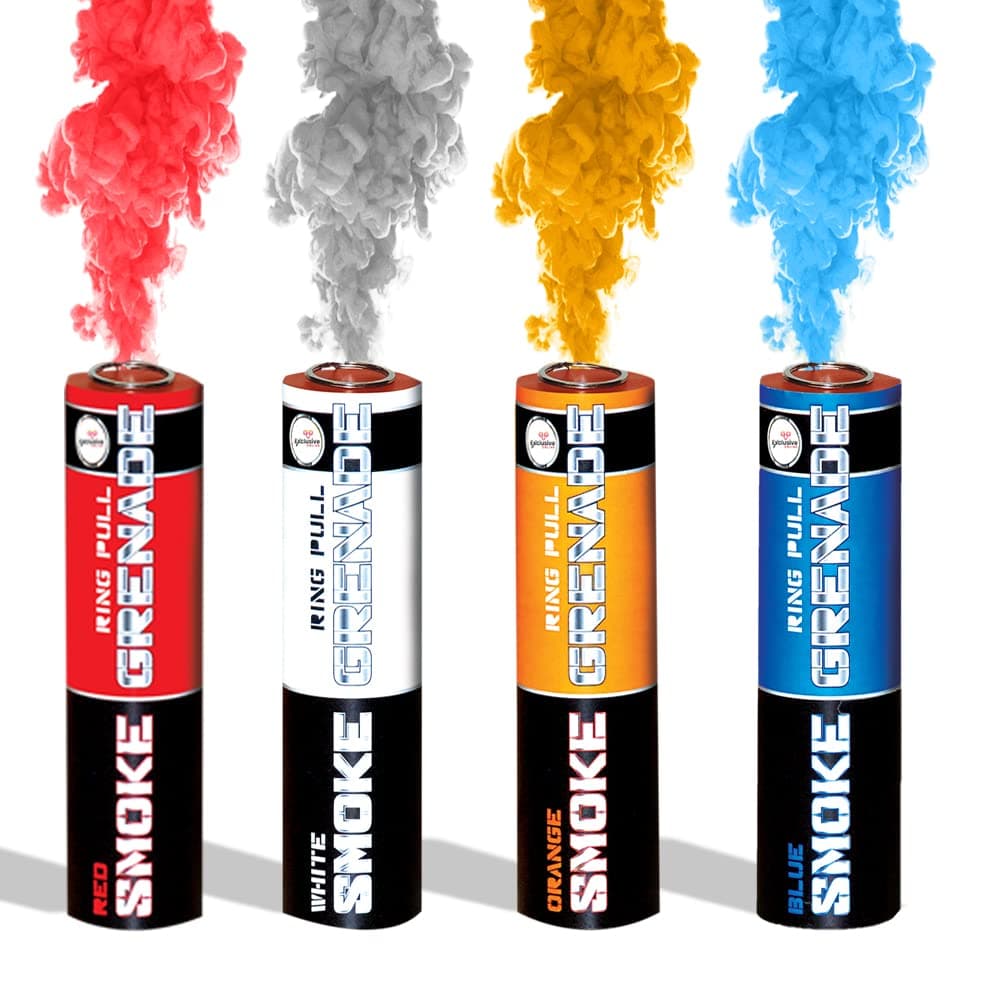 RING PULL SMOKE GRENADES Pack of 4 Colors (Blue, Orange, Red and White)