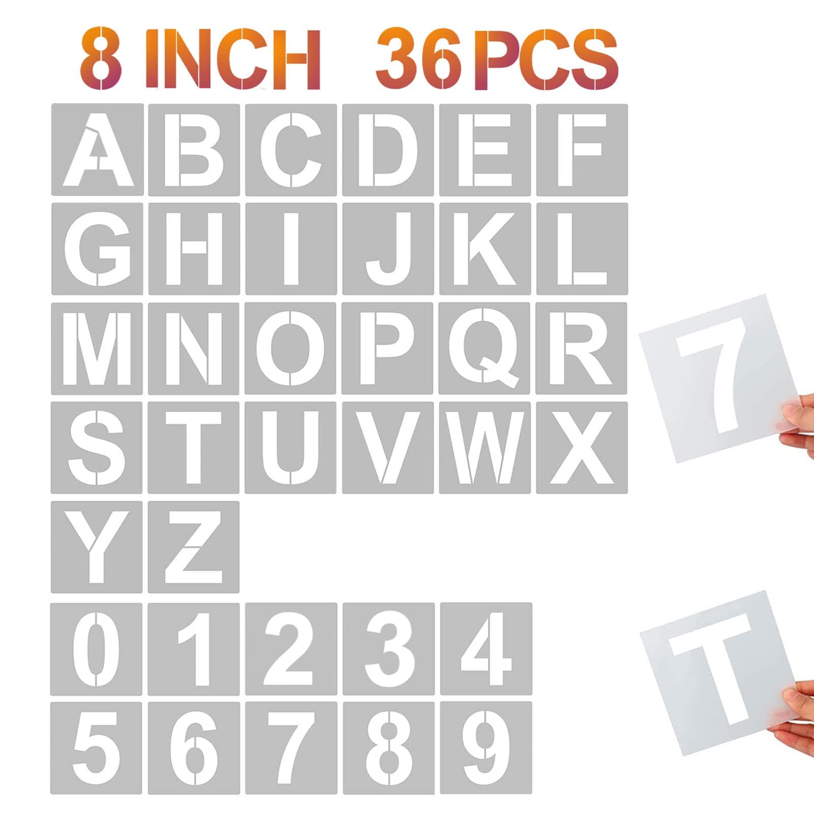 YEAJON 36 Pcs Letter Stencils and Numbers, Alphabet Craft Stencils, Reusable Plastic Stencils for Painting on Wood, Wall, Fabric, Rock, Chalkboard, Signage, DIY School Art Projects (8 Inch)