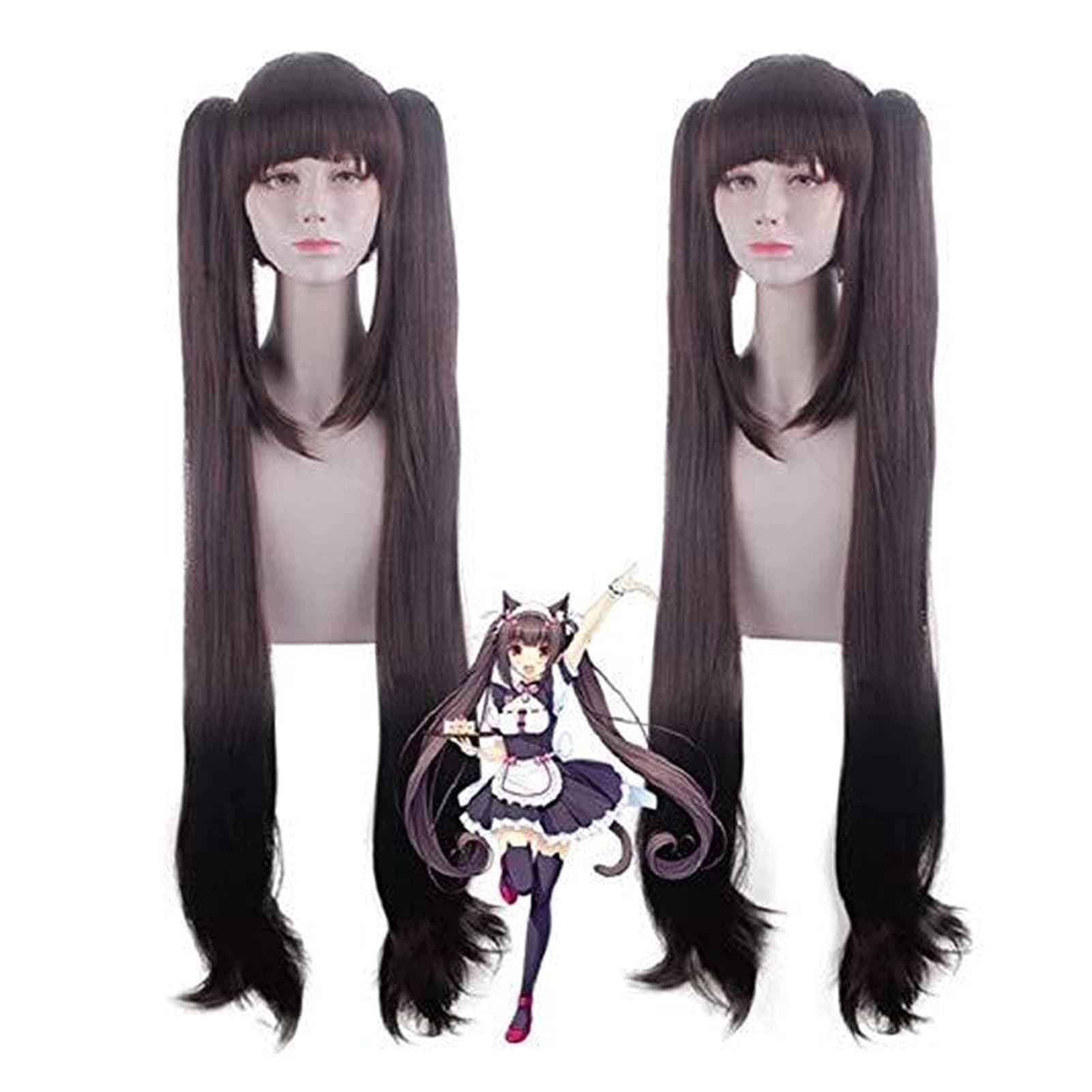 AnimeFiG Chocola Nekopara Cosplay Wig With Double Long Ponytails 100Cm Brown Chocolate Heat Resistant Synthetic Hair Chocola Cosplay Wigs Nekopara Chocola Wig 736