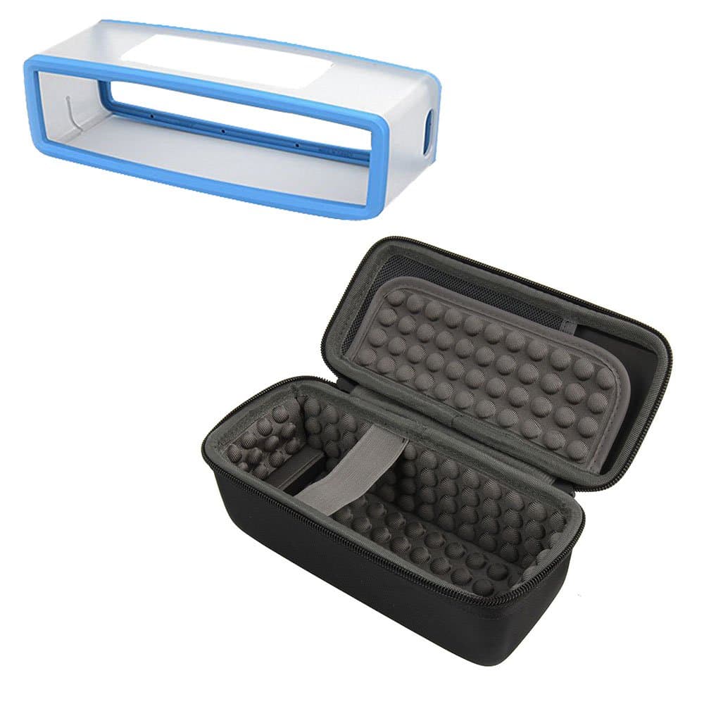 Regoo Shockproof Hard Case Carry Bag + TPU Soft Cover for Bose Soundlink Mini 2 II (1 I Gen) Bluetooth Portable Wireless Speaker - Fits Wall Charger, Charging Cradle and TPU Soft Cover. (Black+Blue)