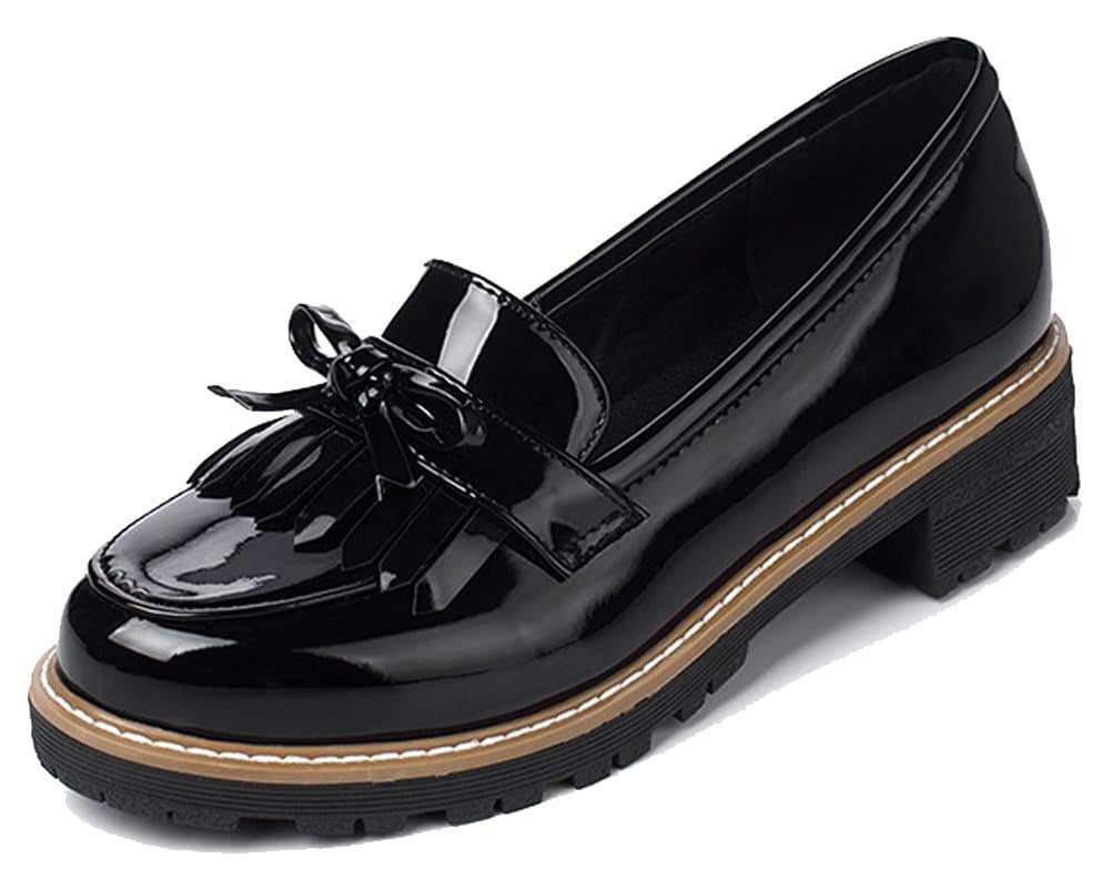 HiTimeWomen's Cute Tassels Waterproof Loafers School Teens Girls Oxfords Dress Flats Shoes Size 2-8.5