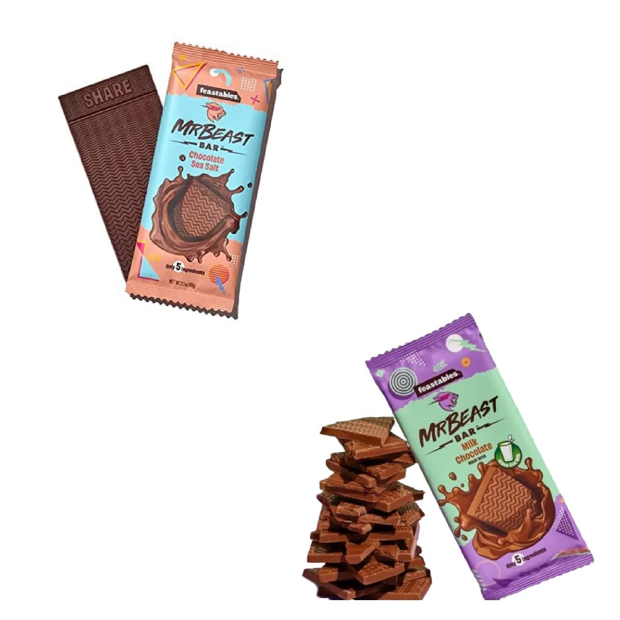 Feastables Mr.Beast Exclusive Limited Edition Milk Chocolate & Mr.Beast Exclusive Limited Edition Chocolate Sea Salt Bundle