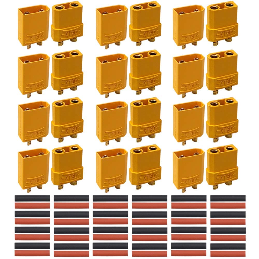 QitinDasen 24Pcs Premium XT90 Bullet Connector, 12 Pair XT90 Male Female Battery Connector, Gold Plated Connector Power Plug with Heat Shrink Tube, for RC Lipo