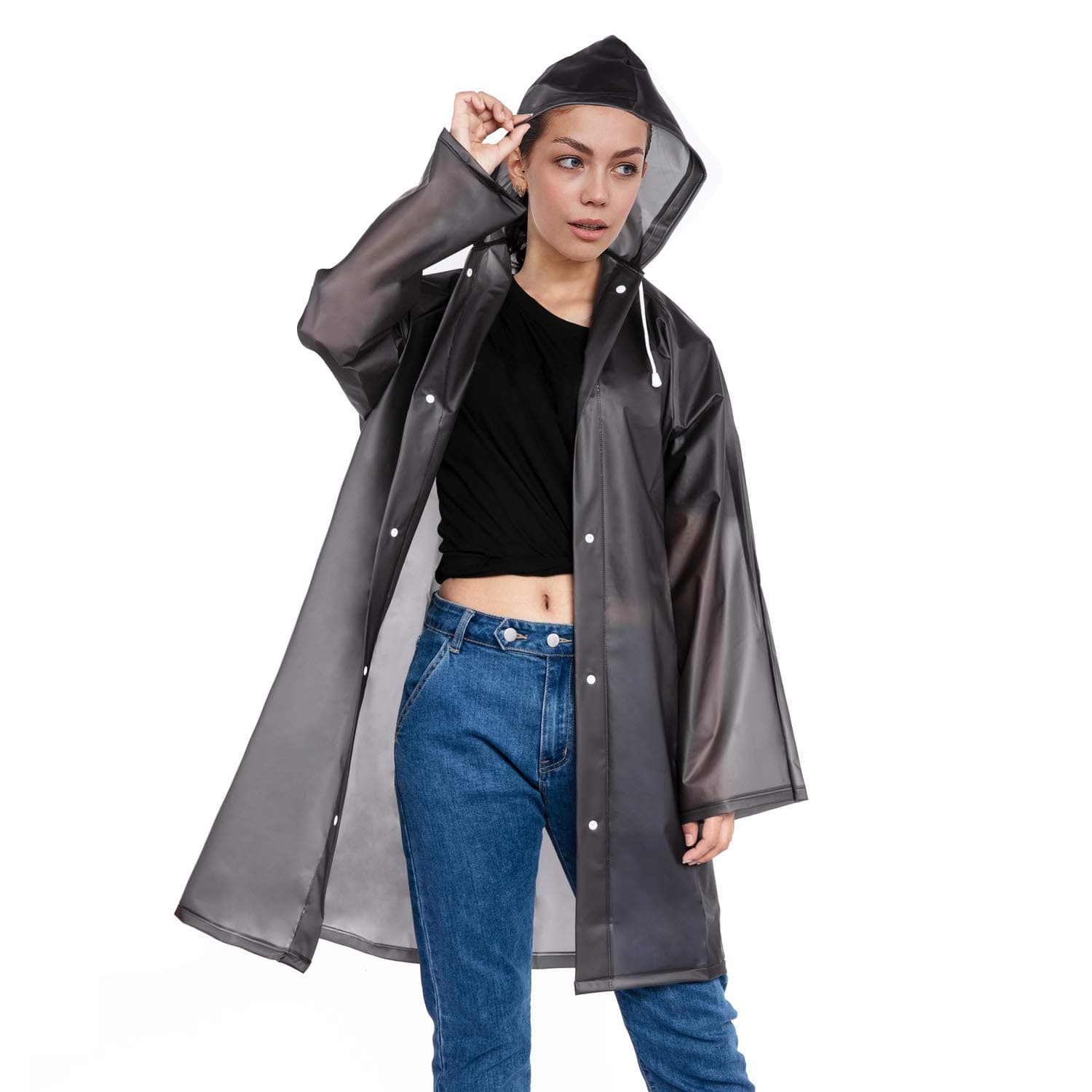 MEOKEY Rain Poncho Clear Raincoat Reusable Waterproof & Windproof Rainwear With Hood and Sleeves Portable Unisex Rain Poncho for Outdoors Activities