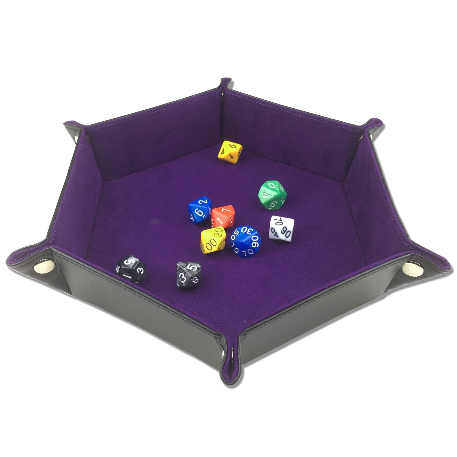 ELYTP Folding Hexagon Dice PU Leather Tray/Purple Velvet Valet Tray for Dungeons and Dragons Accessories RPG DND Dice Gaming Other Table Games and Storage（Purple）