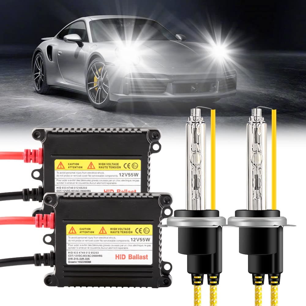 Chemini H7 HID Xenon Kit 55W 6000K White For Car High/Low Beam Replace Headlight Kit of Xenon Bulb or Halogen Lamp 12V-1 Set