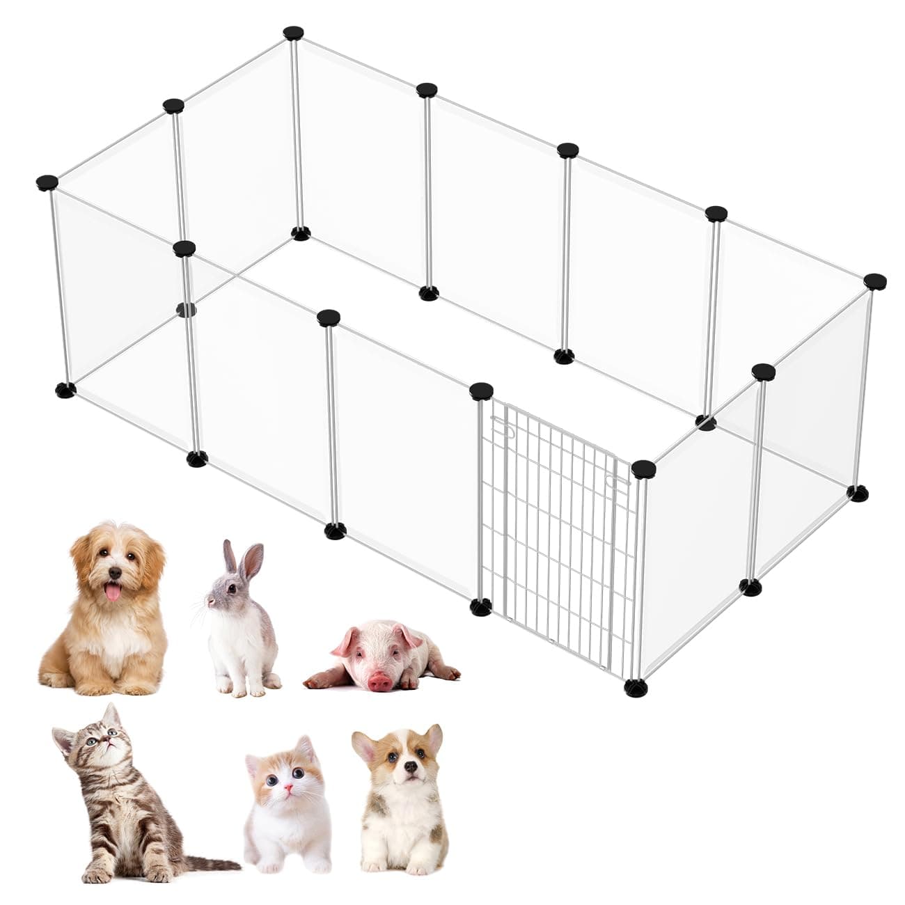 Pet Playpen with Metal Door, Small Animals Playpen, Portable Large Plastic Pet Fence Yard Fence for Hamsters, Rabbits, Hedgehogs, Turtles, Puppy, 28 x 20 Inch, White,12 Panels