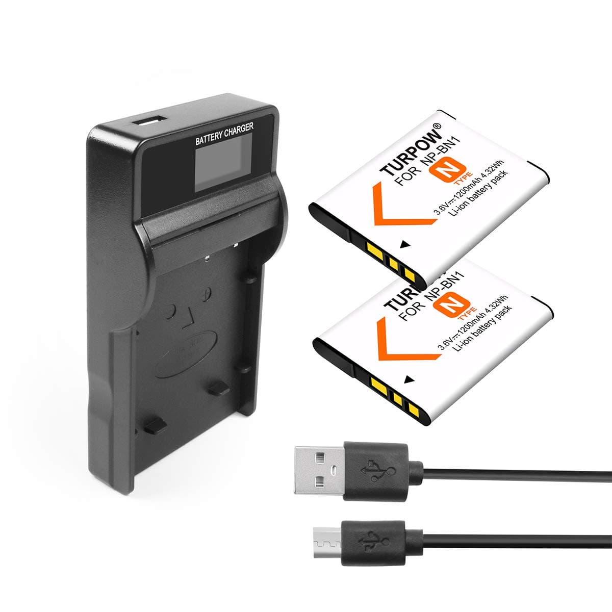 TURPOW 2 Pack 1200mAh NP-BN1 Replacement Battery Charger Compatible with Sony DSC-QX10, DSC-QX30, DSC-QX100, DSC-T99, DSC-TF1, DSC-TX5, DSC-TX7, DSC-TX9, DSC-TX10, DSC-TX100V, DSC-W310