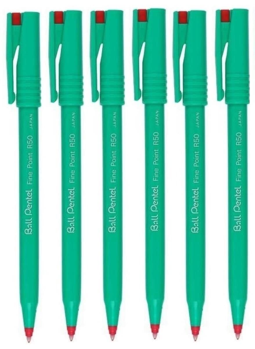 Red R50 Rollerball Ball Pen Pens Fine 0.8mm Cushioned Nib Tip 0.4mm Line Width 77% Recycled (Pack Of 6)