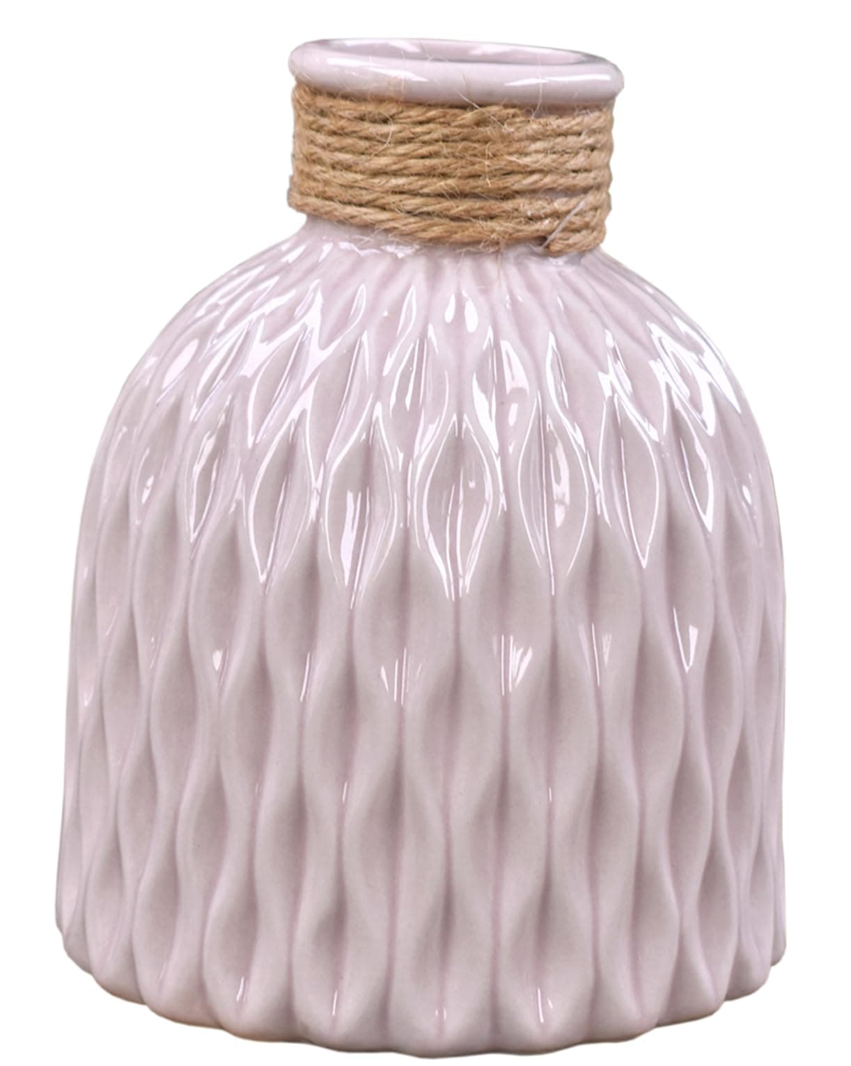 Bottle Shaped Vase Ceramic Decorative Vases Embossed Flower Arrange Display GIFT (Dusky Pink)
