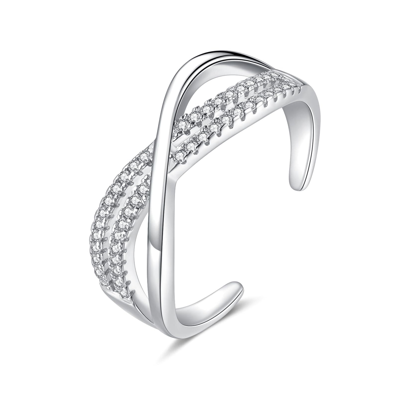 ZolkamerySilver Women's Rings, 925 Sterling Silver Three Layer Infinity Wrap Ring with White Cubic Zirconia, Adjustable Minimalist Finger Rings, Stackable Thumb Ring, Trendy Stacking Rings with Gift