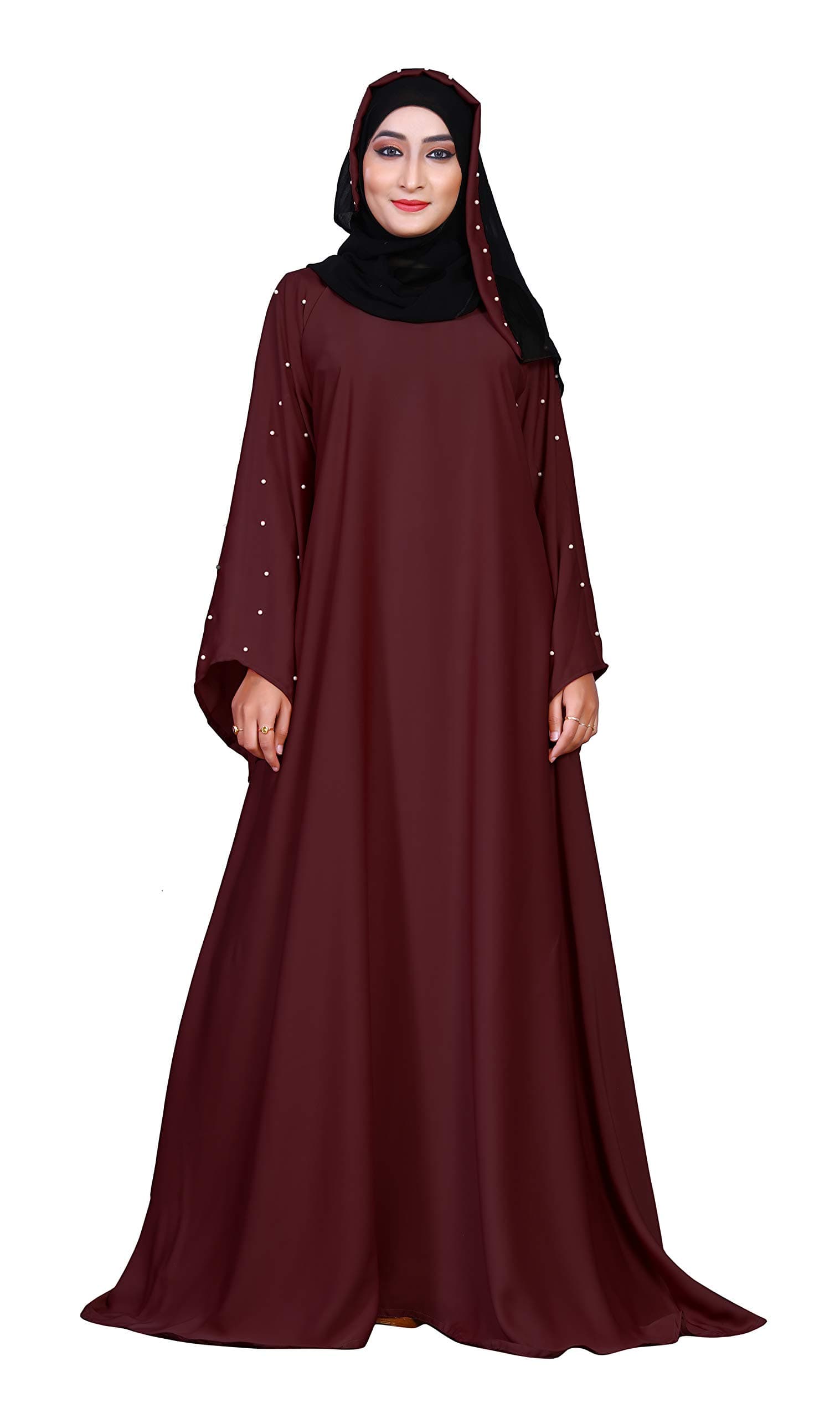 Justkartit Women's Plain Nida Abaya Burqa with Hijab Scarf (Maroon; 42)