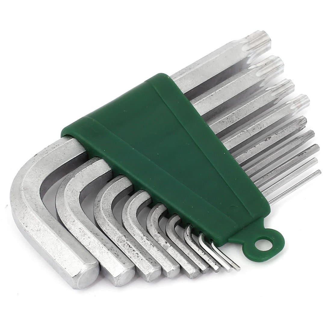 L Shaped T10 to T1.5 Metal Hex Key Wrench Tool Silver Tone Set 9 in 1