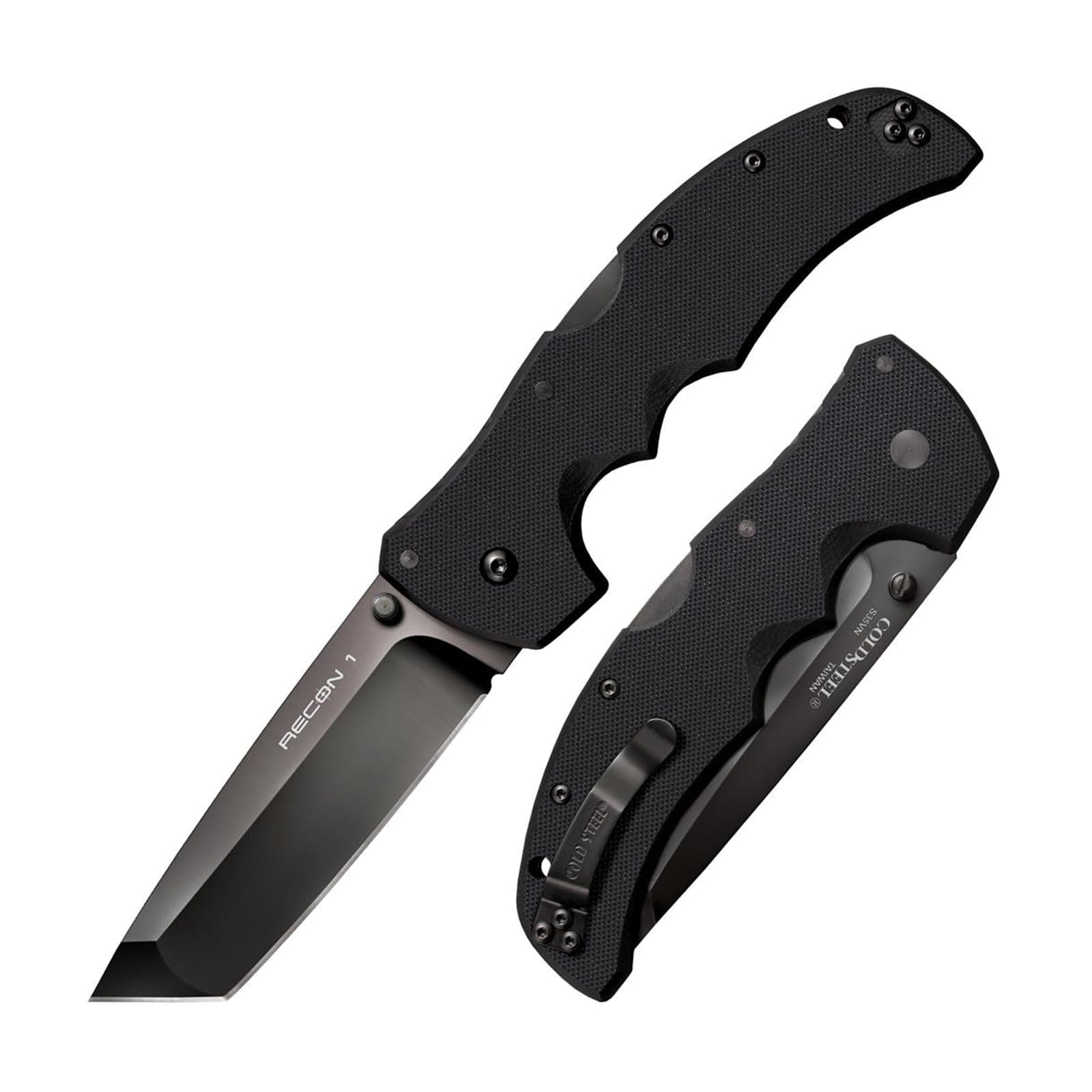Recon 1 Series Tactical Folding Knife with 3 Advertising Lock and Pocket Clip, Premium CPM-S35VN Steel, Tantoprene Edge