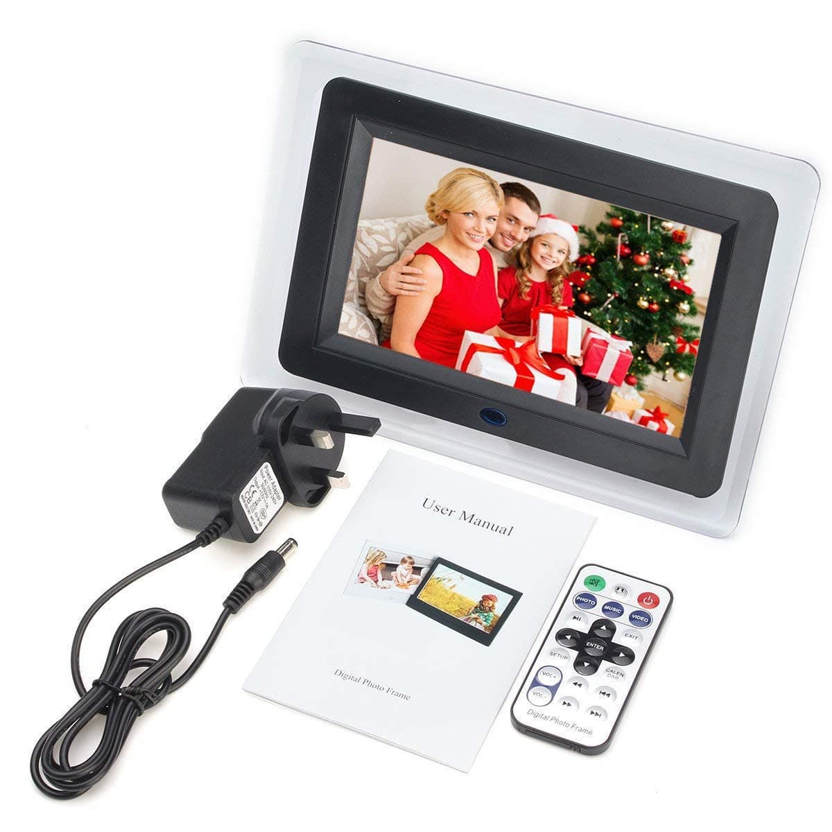 INSMA Digital Frames 7 inch LCD Remote Control Picture Frame (23x16x3.5cm) with Built-in Storage MP3 and Video Playback as a Manual Gift for Families, Friends, Classmates