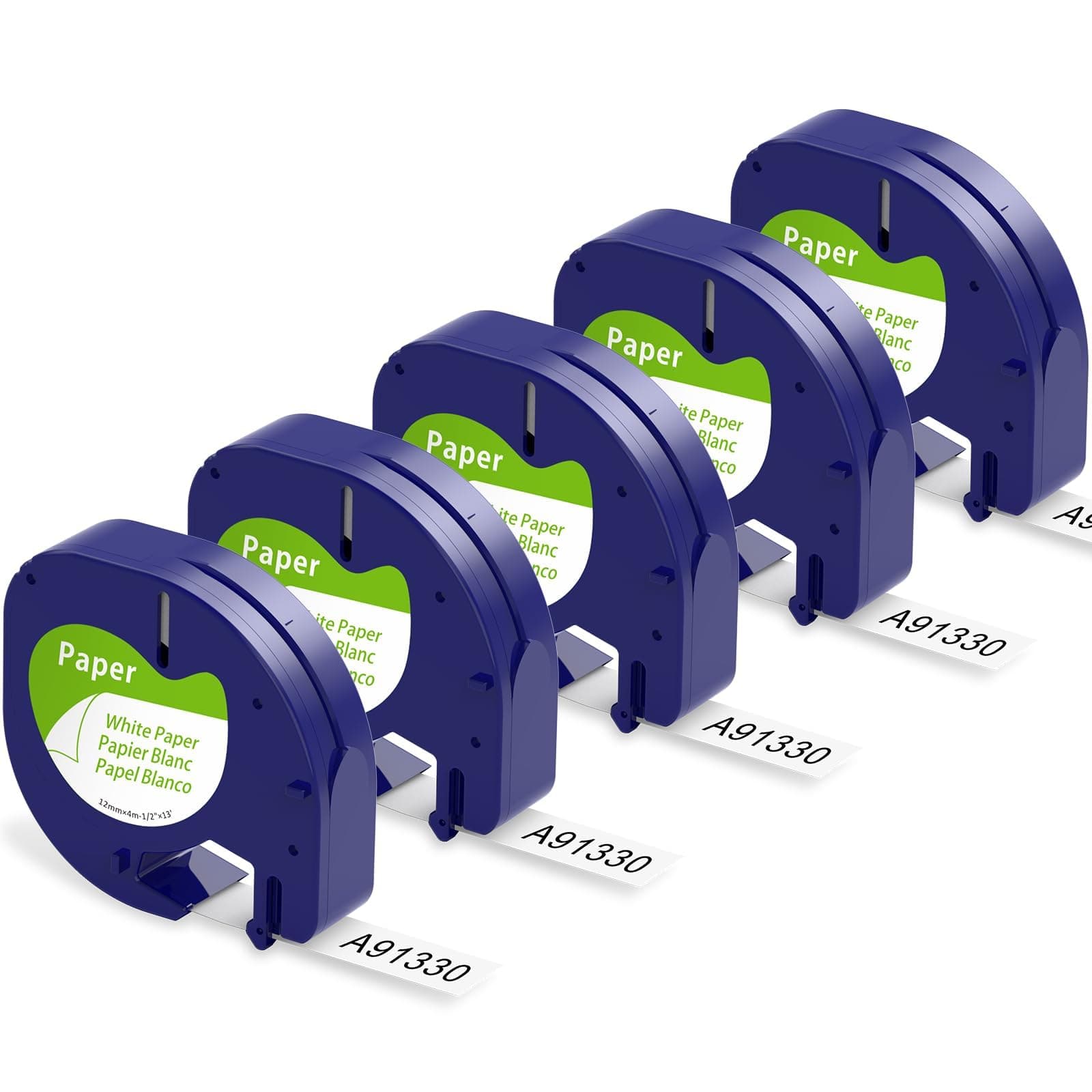 Label Tape Replace for Dymo Letratag Refills White Paper 12mm x 4m(1/2'' 13') 91330 for Letra Tag LT-200B LT-100H 100T Plus Compatible with Dymo Label Maker Refills White Paper Tape Set 5-Pack