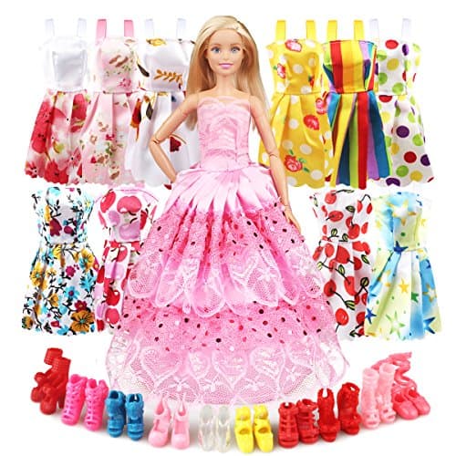 Eligara Doll Clothes and Accessories, Baby Doll Clothes Dresses Shoes Sets Include 10 Pack Doll Party Outfits 1 Sewing Dress & 10 Pairs Doll Shoes for Girl's Birthday