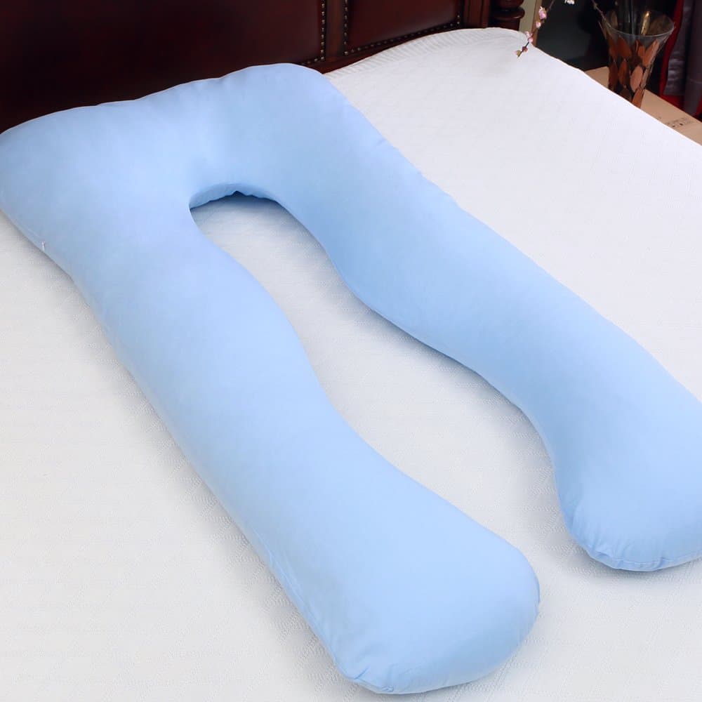 DOWNIGHT U Shaped Pregnancy/Maternity Pillow Body Pillow with Washable 100% Cotton Cover, Blue