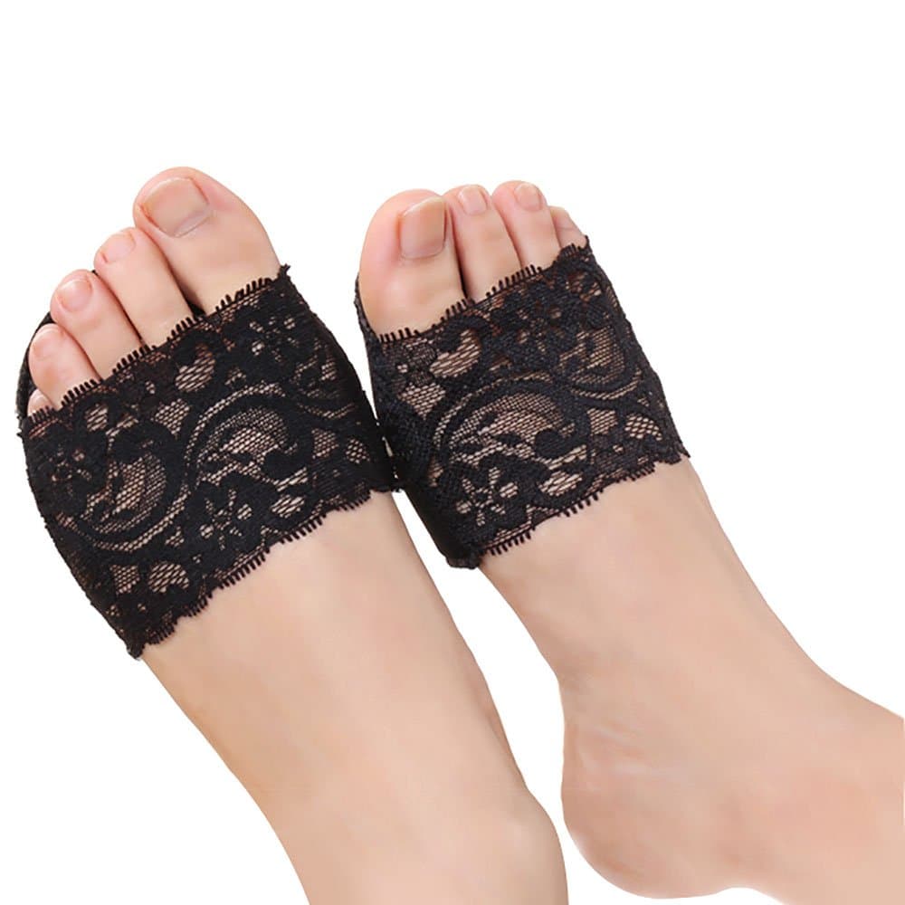 Women's Open Toe Slide Sandal Liner Socks Non Slip Toe Cover No Show Half Socks with Sponge Cushion 3 Pairs