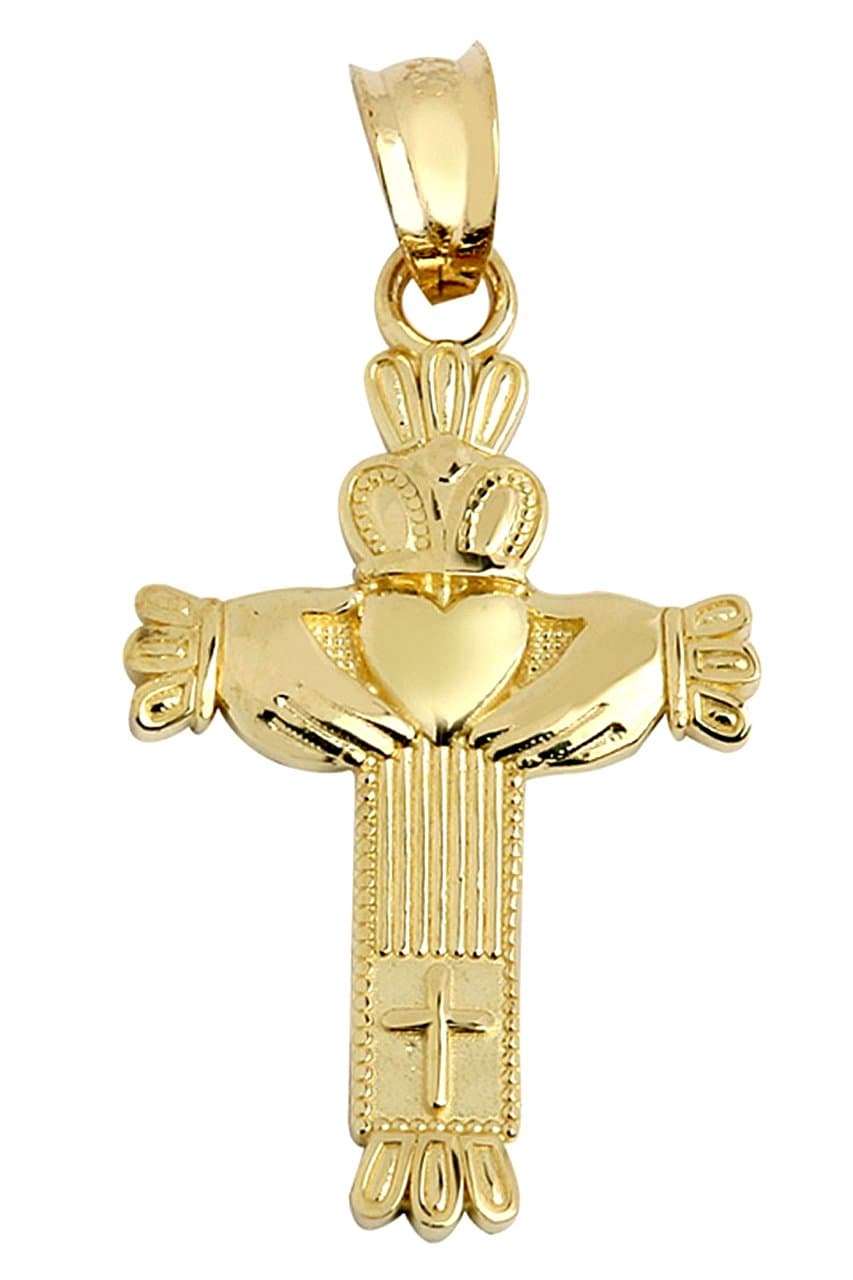 Claddagh Gold14k Yellow Gold Claddagh Charm Celtic Cross Pendant